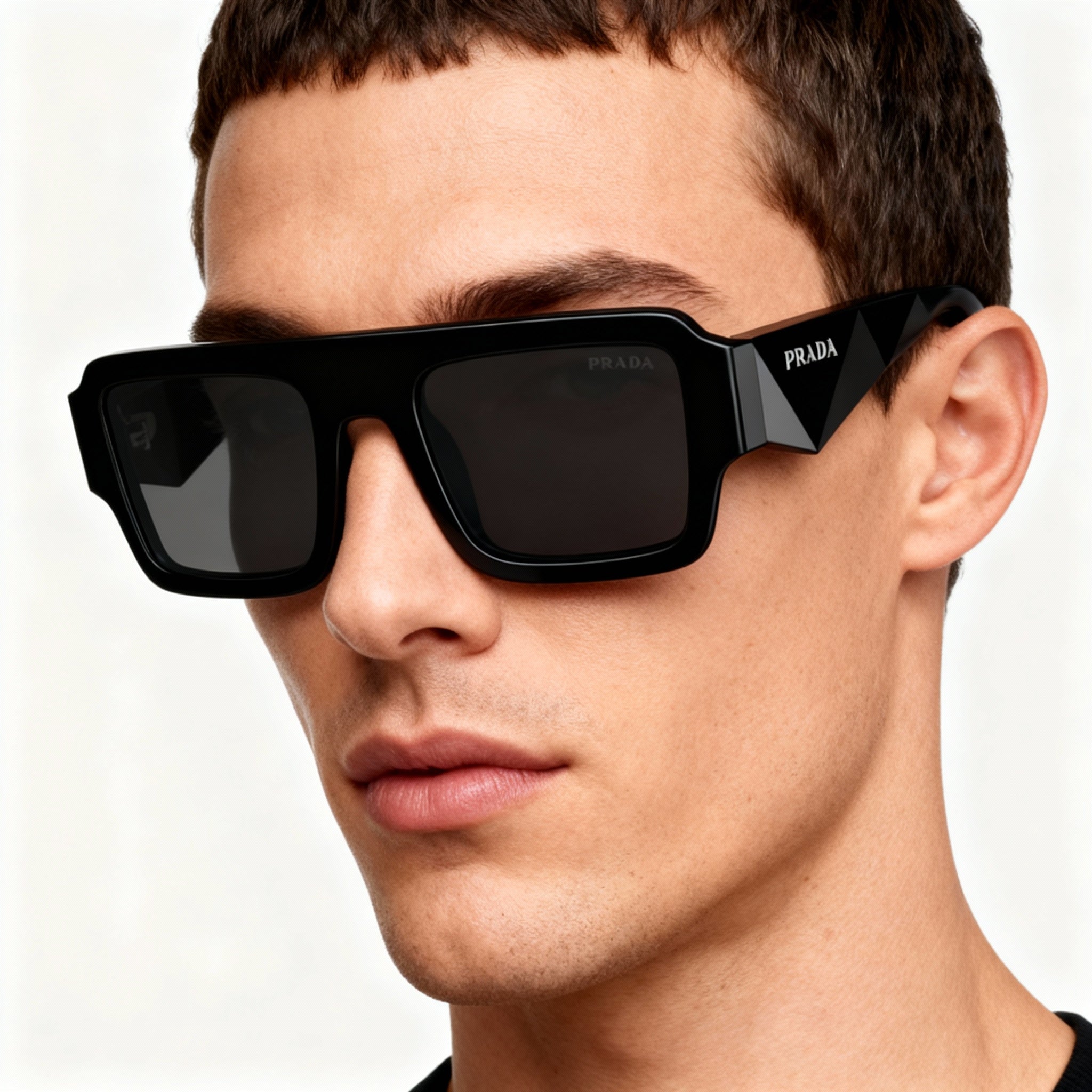 Prada PR A05SF Men's Asian Fit Plastic Sunglasses Black Frame Gray Non-Polarized Lenses 55-19-145, Photo 4