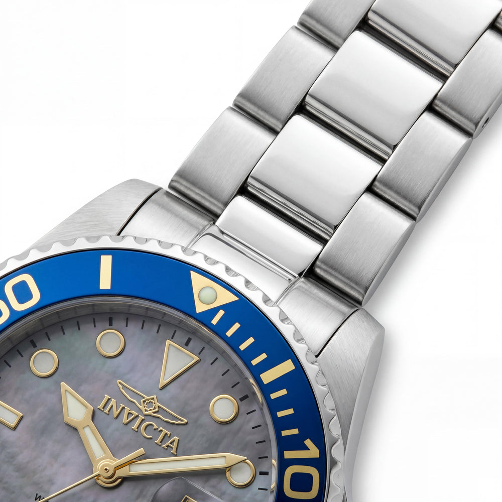 Reloj de cuarzo Invicta Grand Diver 49157 para hombre, de acero inoxidable plateado, esfera de nácar, 30 ATM, caja de 52 mm