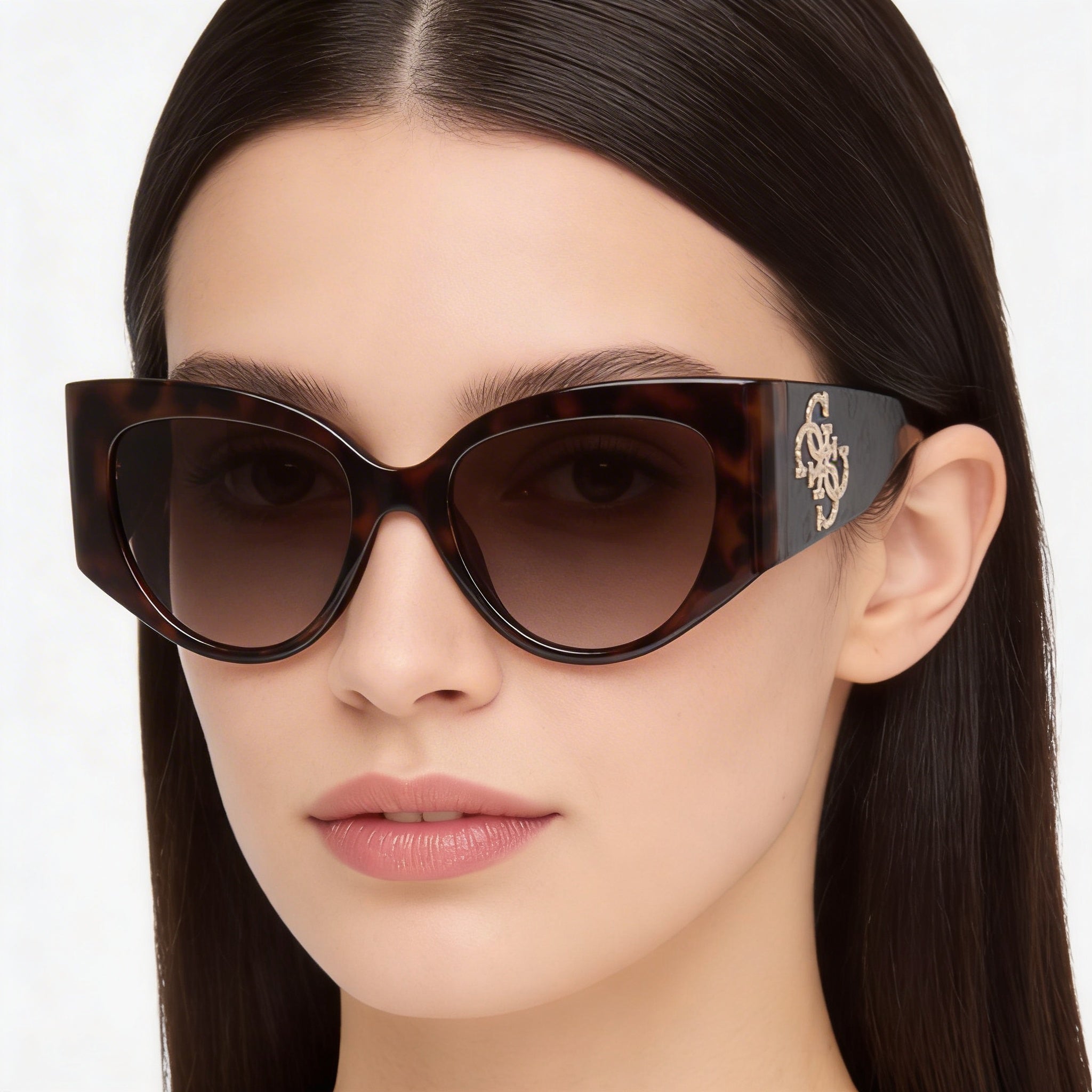 Gafas de sol GUESS casual para mujer con montura de plástico en color Habana Oscuro, lentes marrones degradadas y protección UV 400 de 54 mm, Photo 4