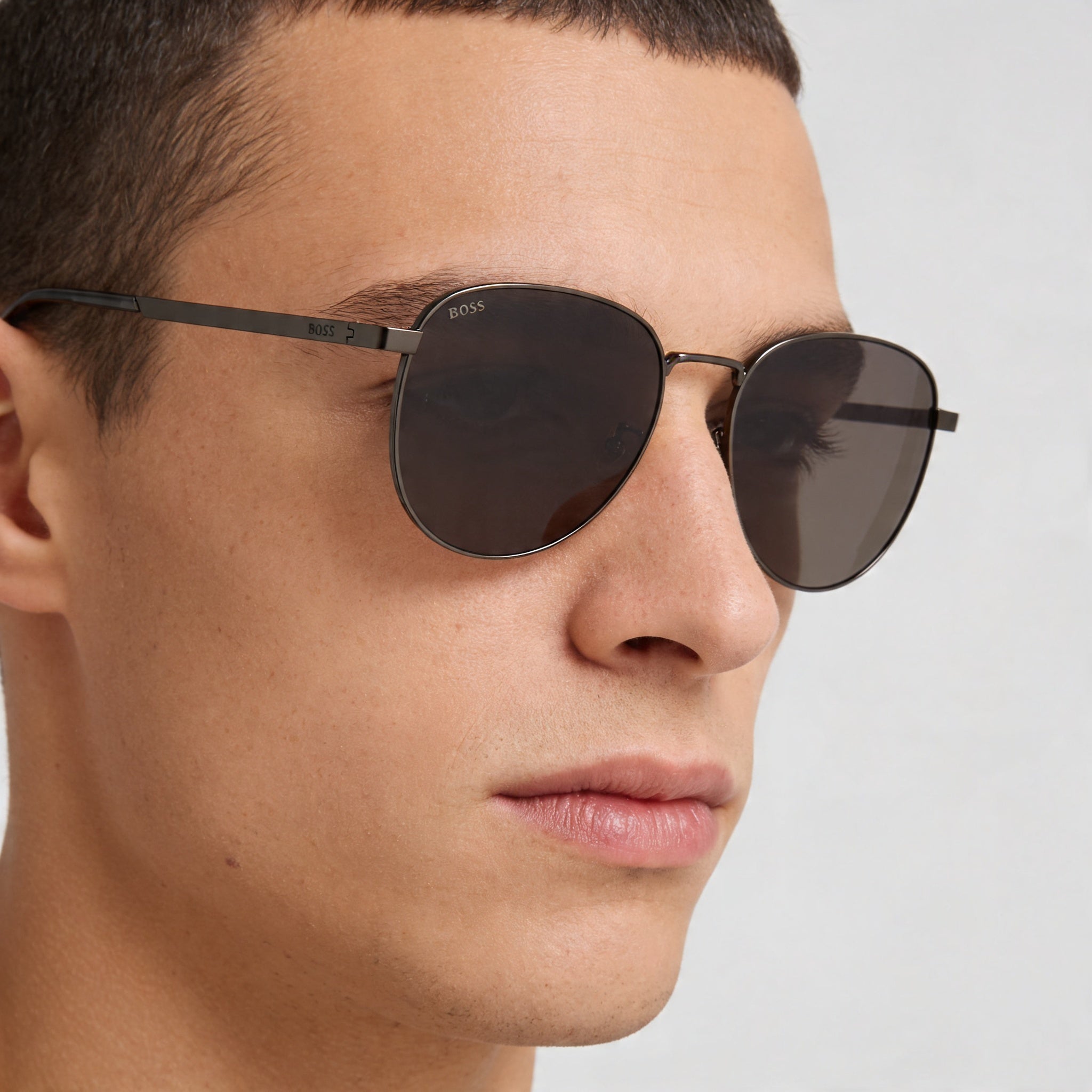 Gafas de sol HUGO BOSS de acero inoxidable para hombre, protección UV, rutenio oscuro, negro 57 mm, Photo 4