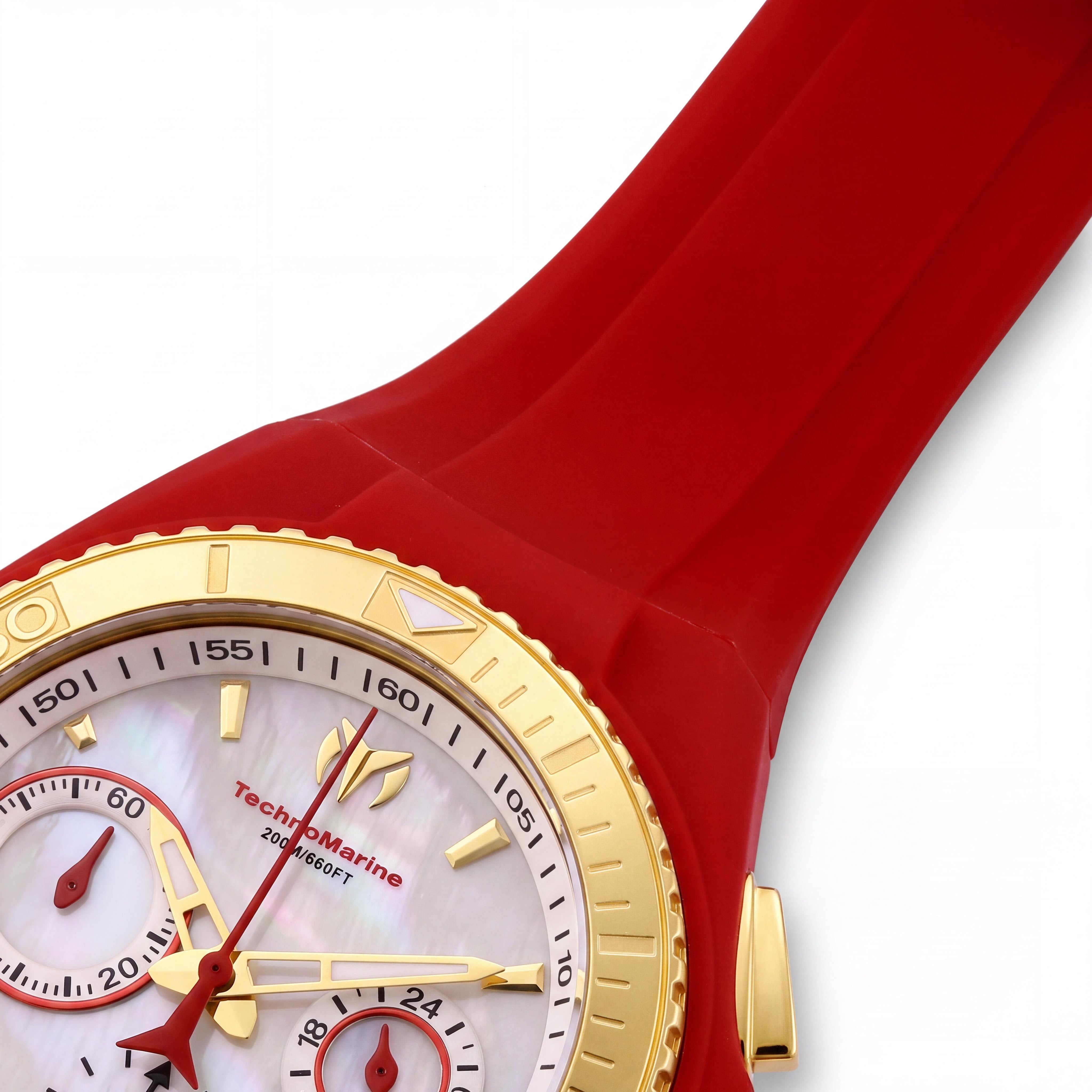 Technomarine Cruise TM-117003 San Valentín para mujer, caja de oro amarillo de 40 mm, esfera de nácar blanca, cronógrafo de cuero rojo, corazón abierto, Photo 3