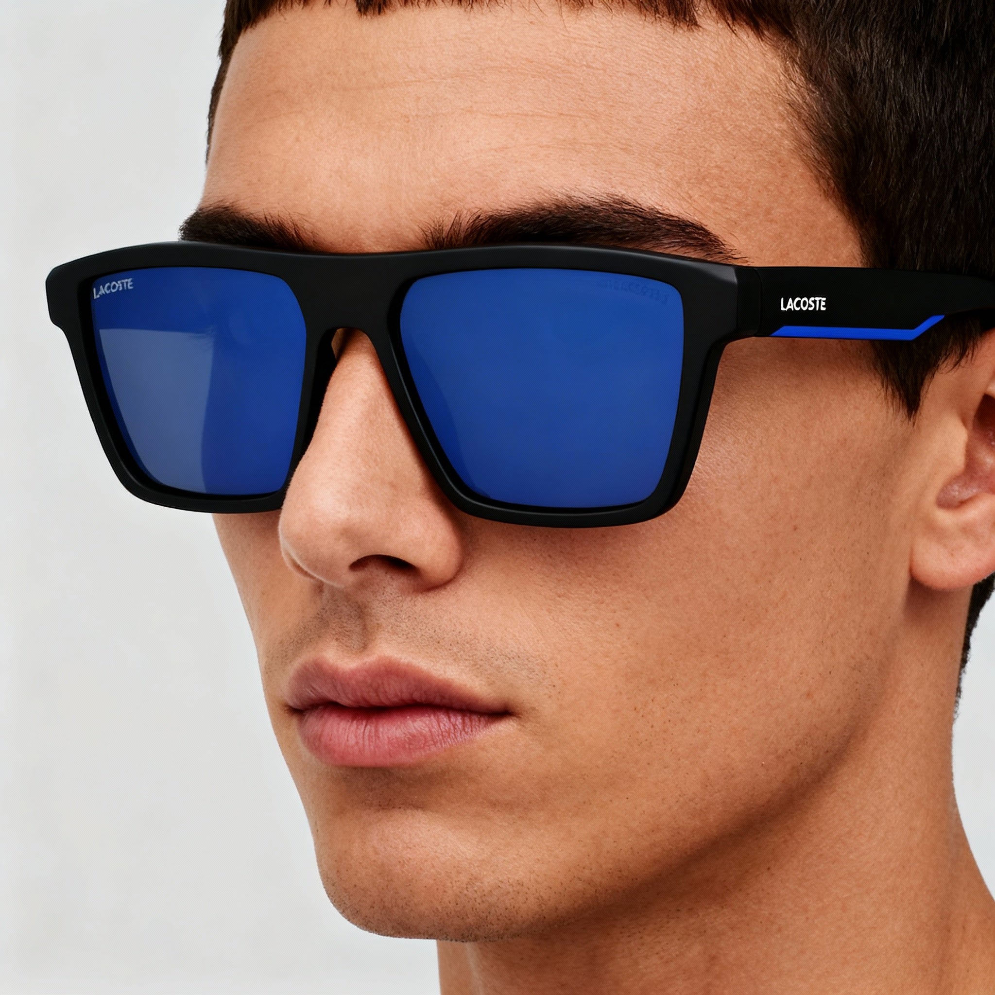 Lacoste Classic Sport Unisex Bio-Injected Matte Black/Blue Sunglasses with Non-Polarized Polycarbonate UV Protection Lenses 55mm