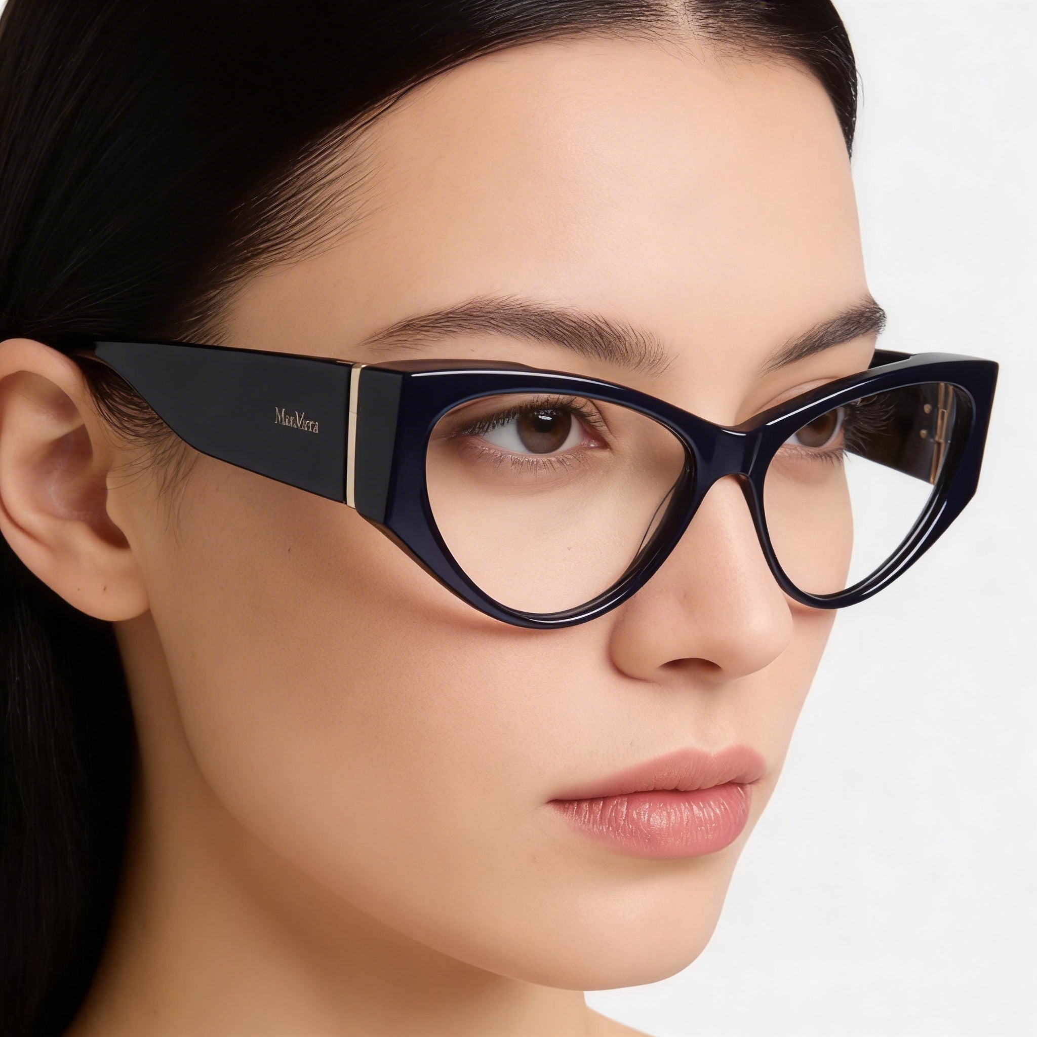 MaxMara Mm5174 Women's Shiny Blue Plastic Frame Eyewear with Polycarbonate Lenses, 55mm Lens Width, Photo 4