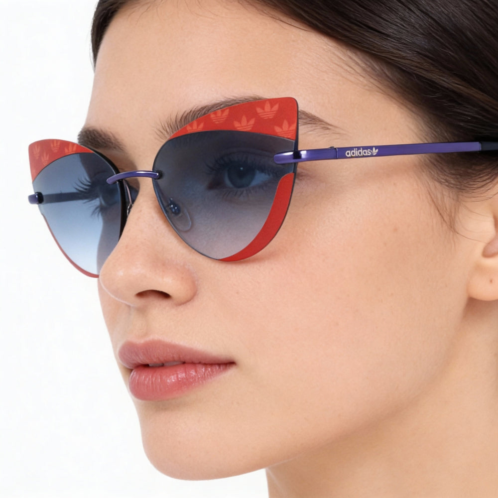 adidas Originals Contemporary - Gafas de sol para mujer, color rojo y morado, con montura de plástico y lentes de espejo azul degradado, protección UV, 64 mm