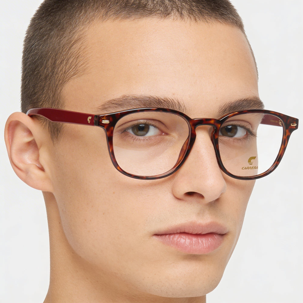 Carrera Casual Style Unisex Eyewear with Plastic Havana Red Frame and Clear Polykarbonat Lenses, 49mm