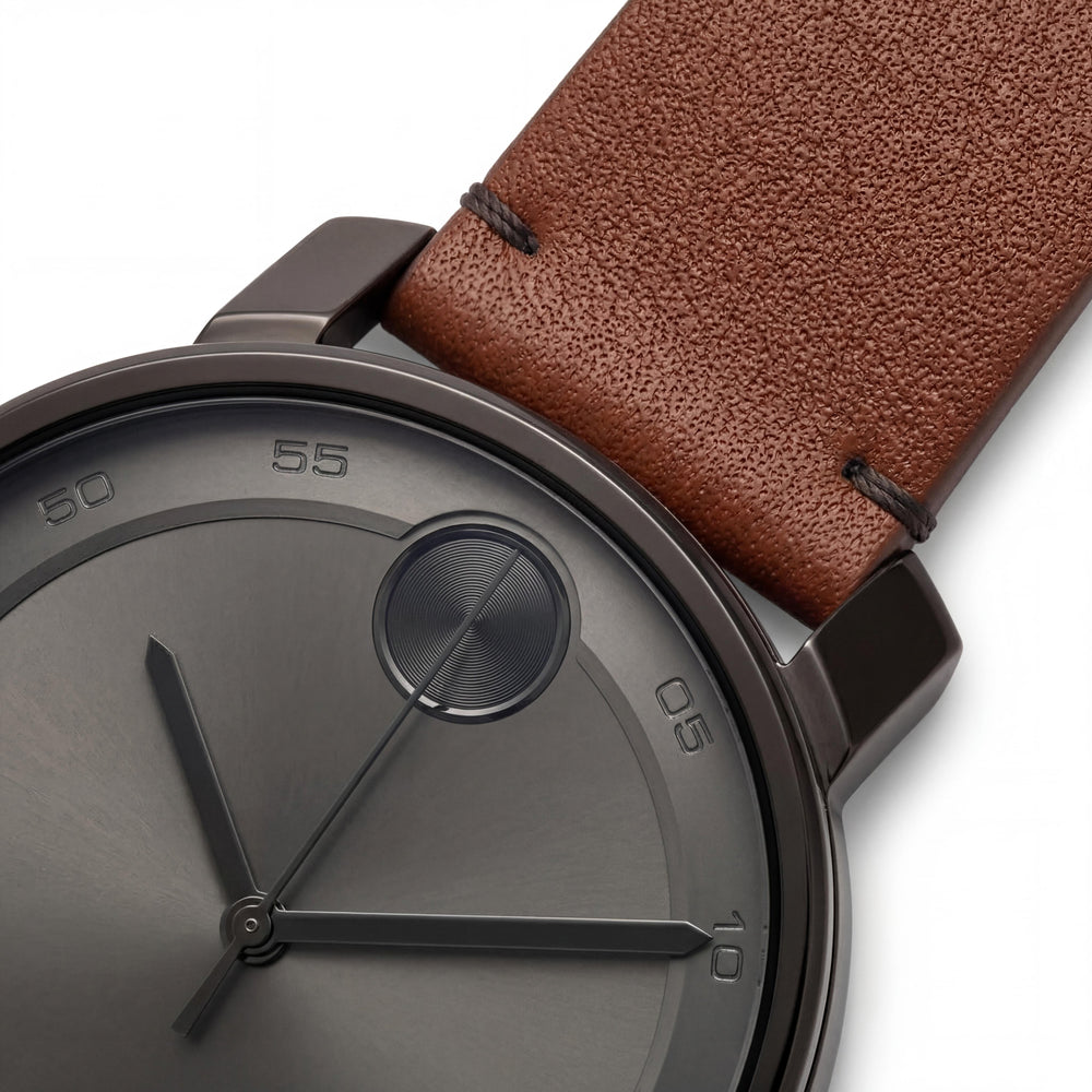 Reloj Movado 3600917 Access Minimalist para hombre, de acero inoxidable con baño de iones negro y correa de piel marrón, resistente al agua, 41 mm