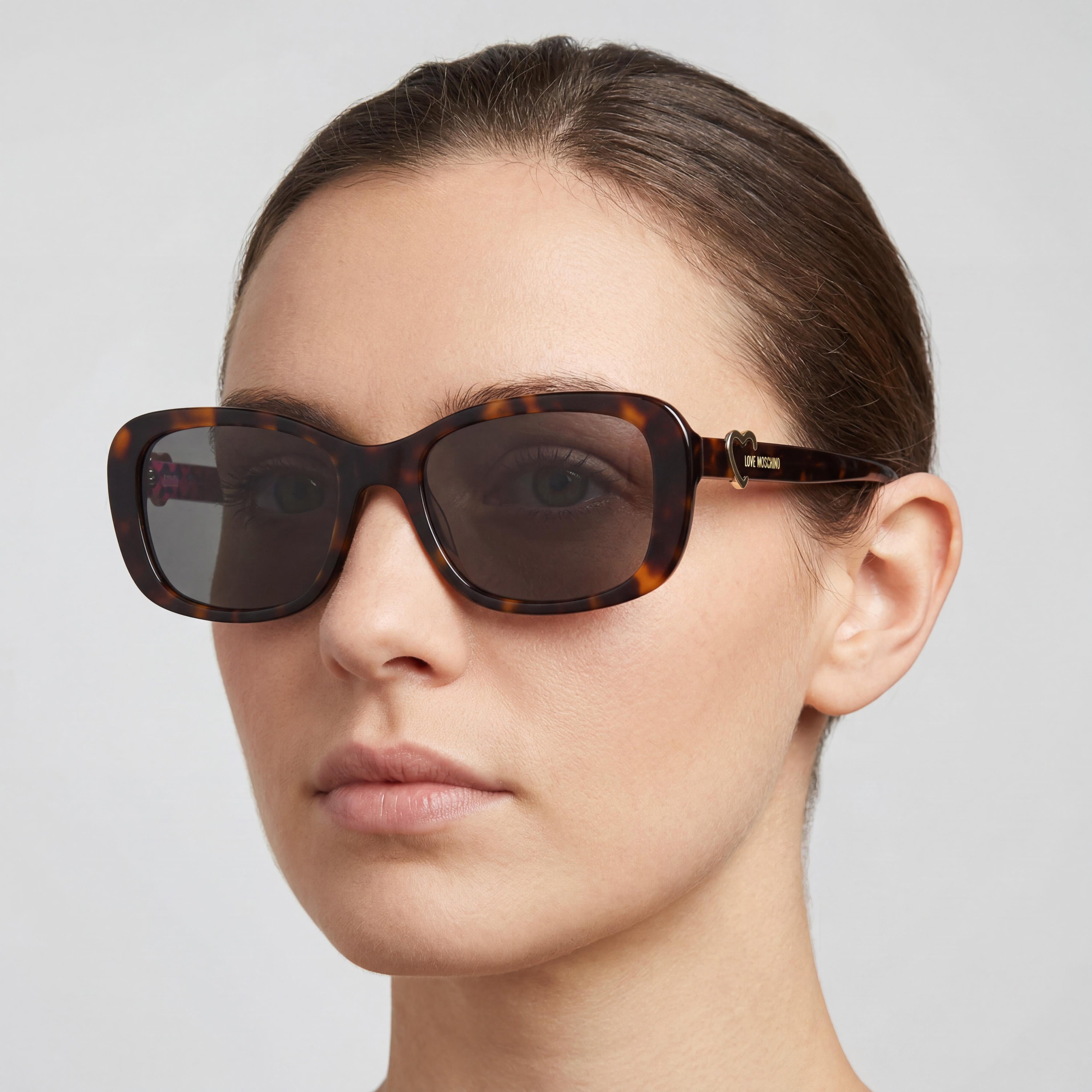 Love Moschino Casual Collection Women's Rectangular Acetate Frame Polycarbonate Lens Sunglasses Fuchsia Pink Brown 55mm, Photo 3