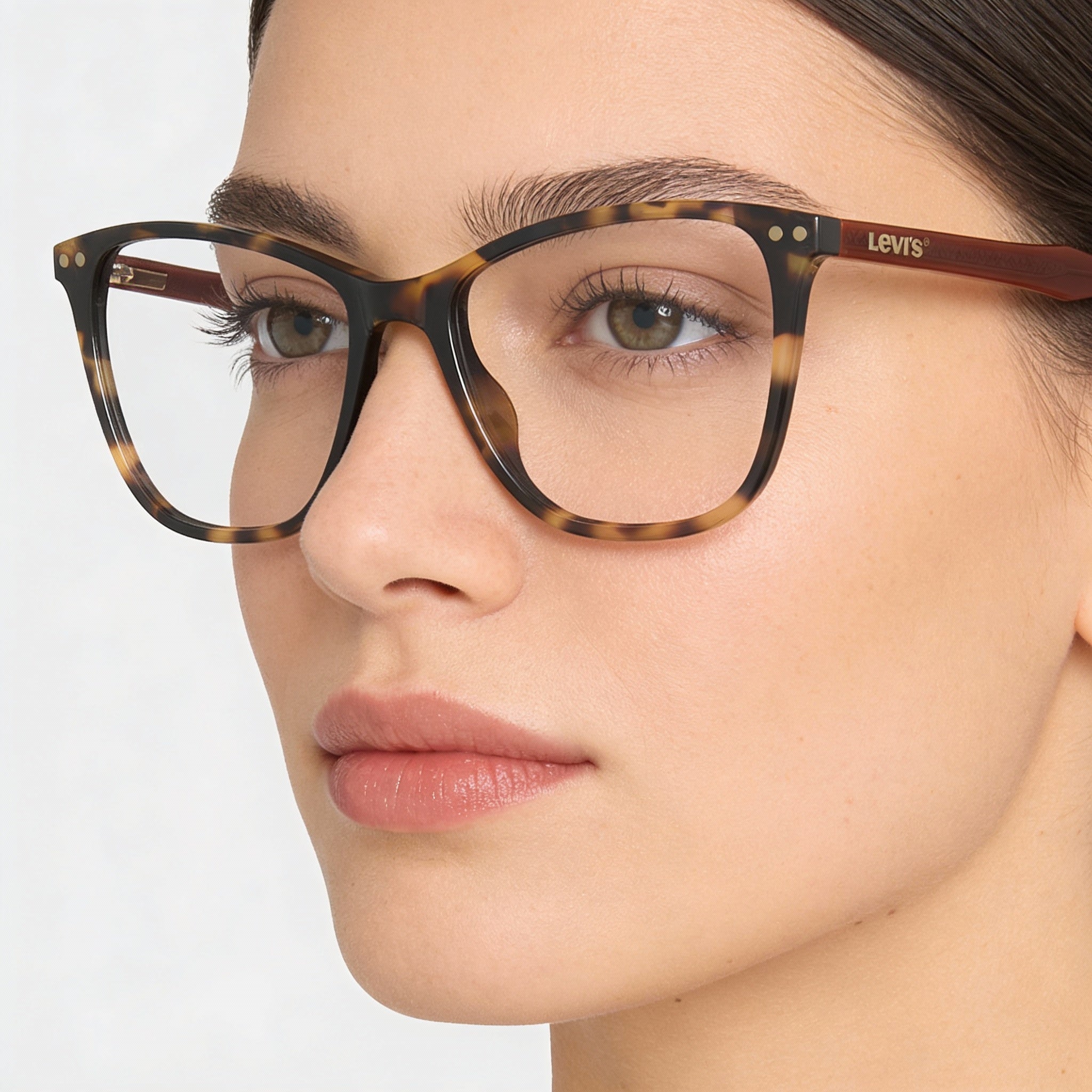 Monturas ópticas Levi's Lv 5018 para mujer con montura de plástico color melocotón Havana y ancho de lente de 52 mm, Photo 5