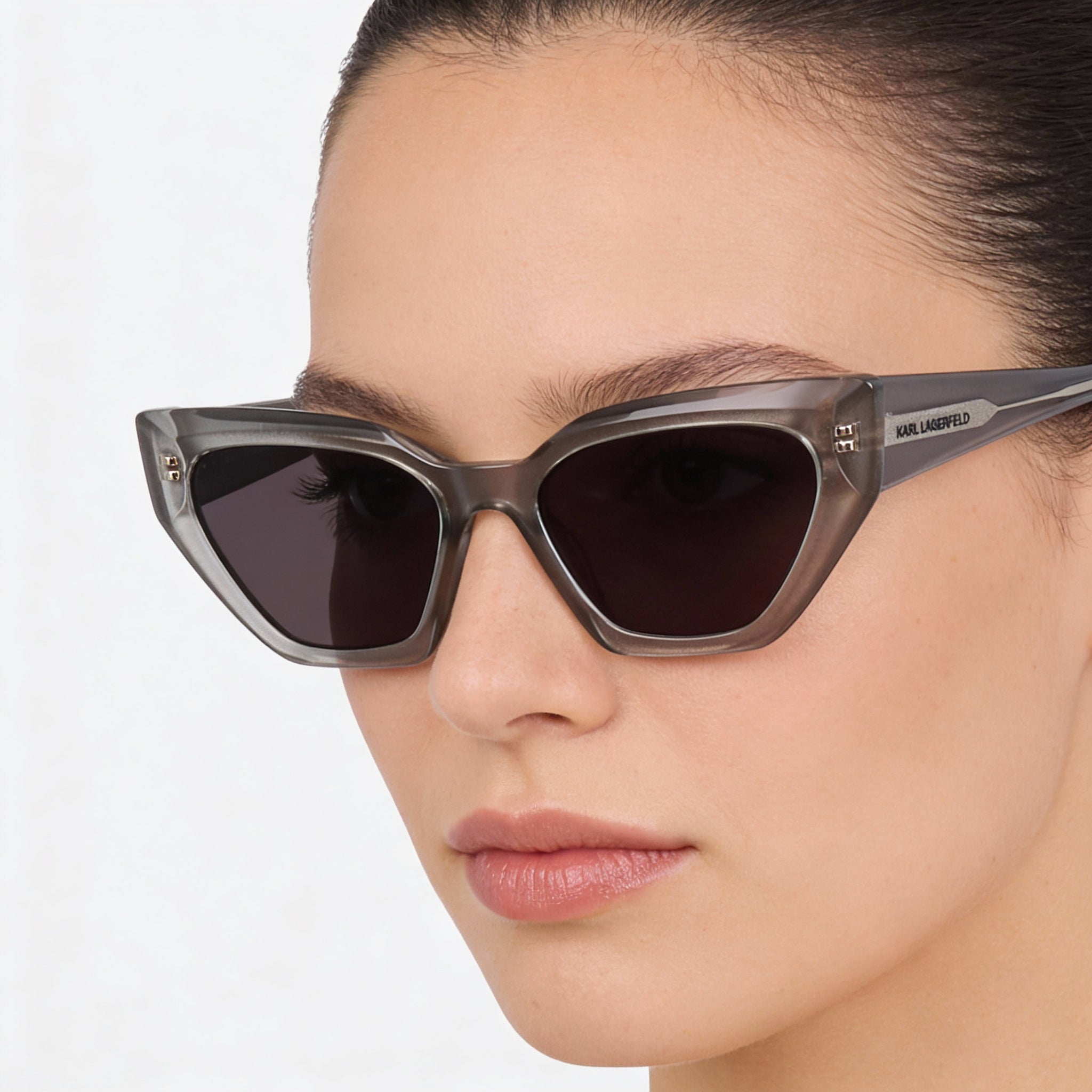 KARL LAGERFELD Kl6145s Women’s Injected Cat Eye UV Protective Sunglasses, Solid Smoke Polycarbonate Lenses, Grey 54mm, Photo 4