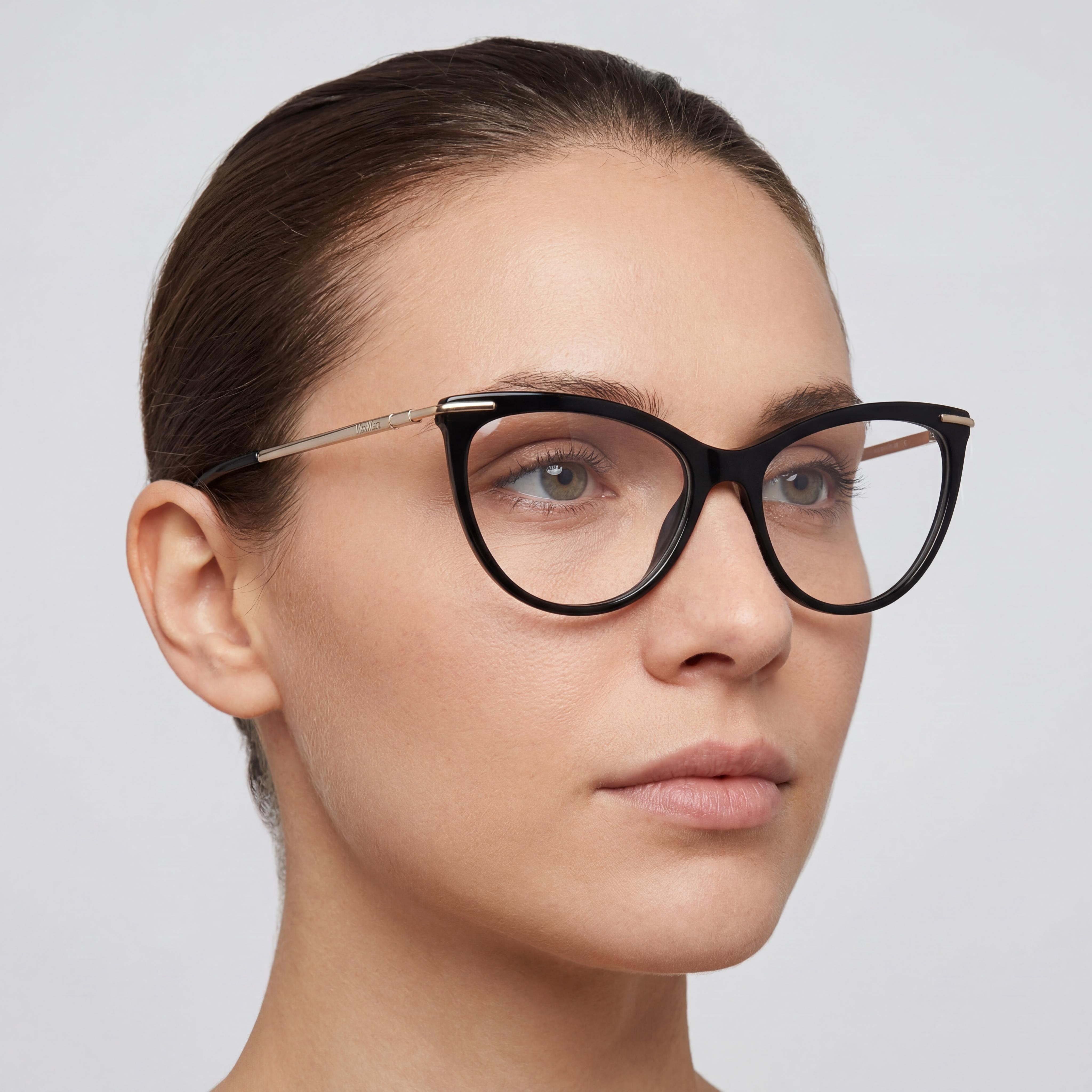 Gafas de sol MaxMara casual para mujer, de plástico negro brillante, montura completa, tipo ojo de gato, con lentes transparentes 53-135-135, Photo 5