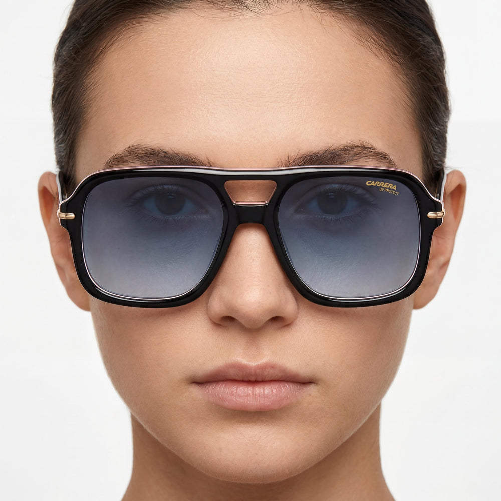 Carrera CARRERA 317/S Gafas de sol unisex cuadradas de acetato, negras a rayas doradas, azules degradadas, azul oscuro degradado, no polarizadas, UV 55 mm