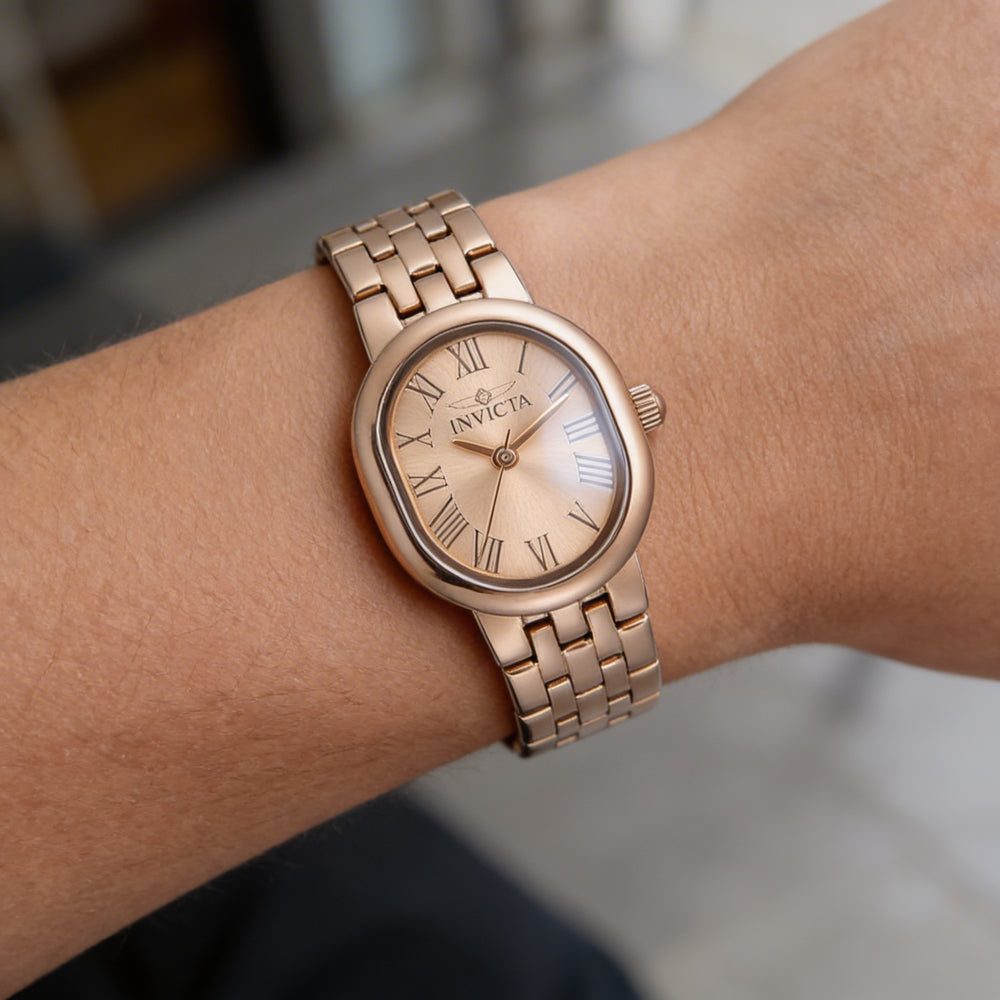 Reloj unisex Invicta Angel Collection 48141 de cuarzo y acero inoxidable con esfera de oro rosa de 20 mm.