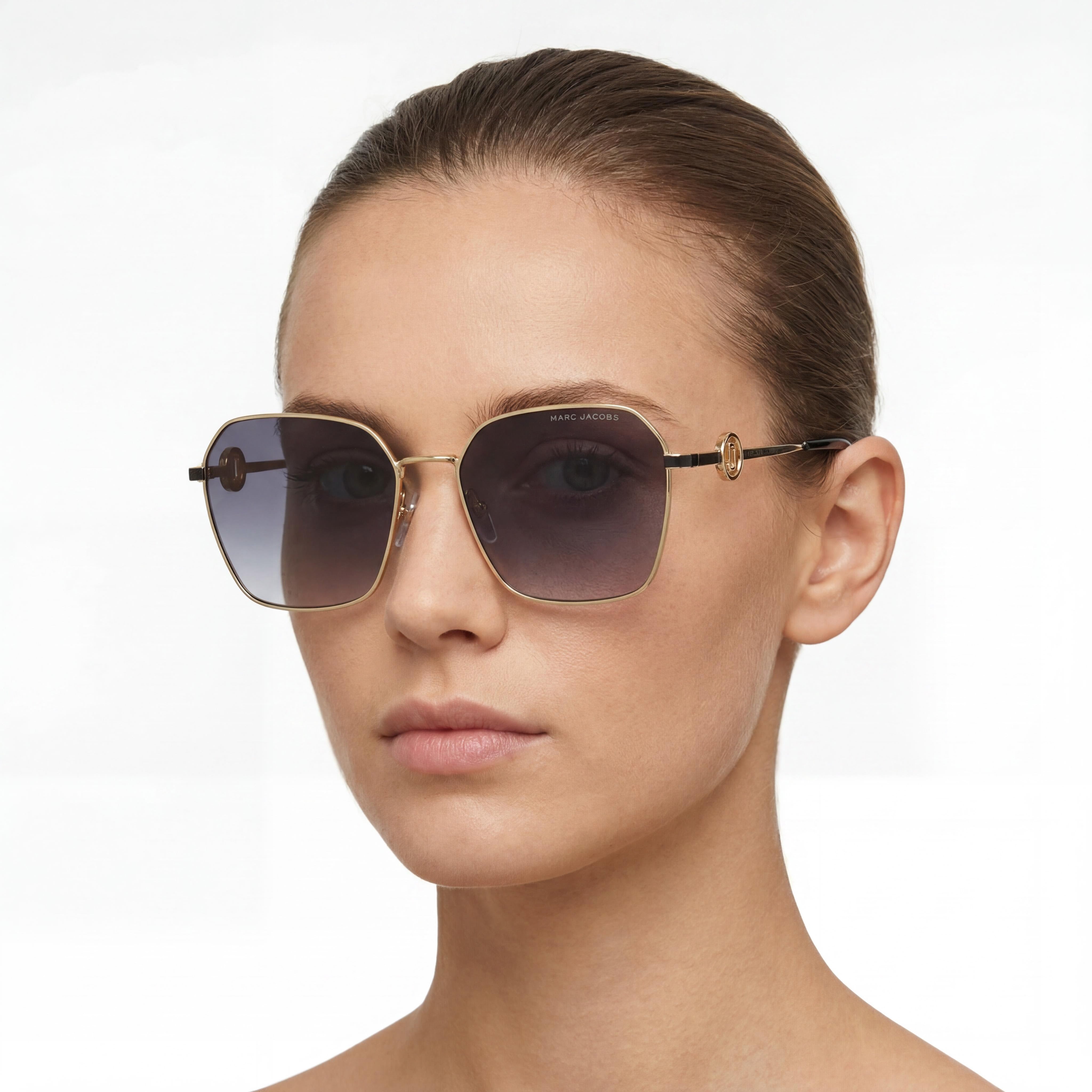 Marc Jacobs Square Women's Sunglasses, Gold Black Metal Frame, Dark Grey Shaded Lenses 58-17-140mm, Photo 4