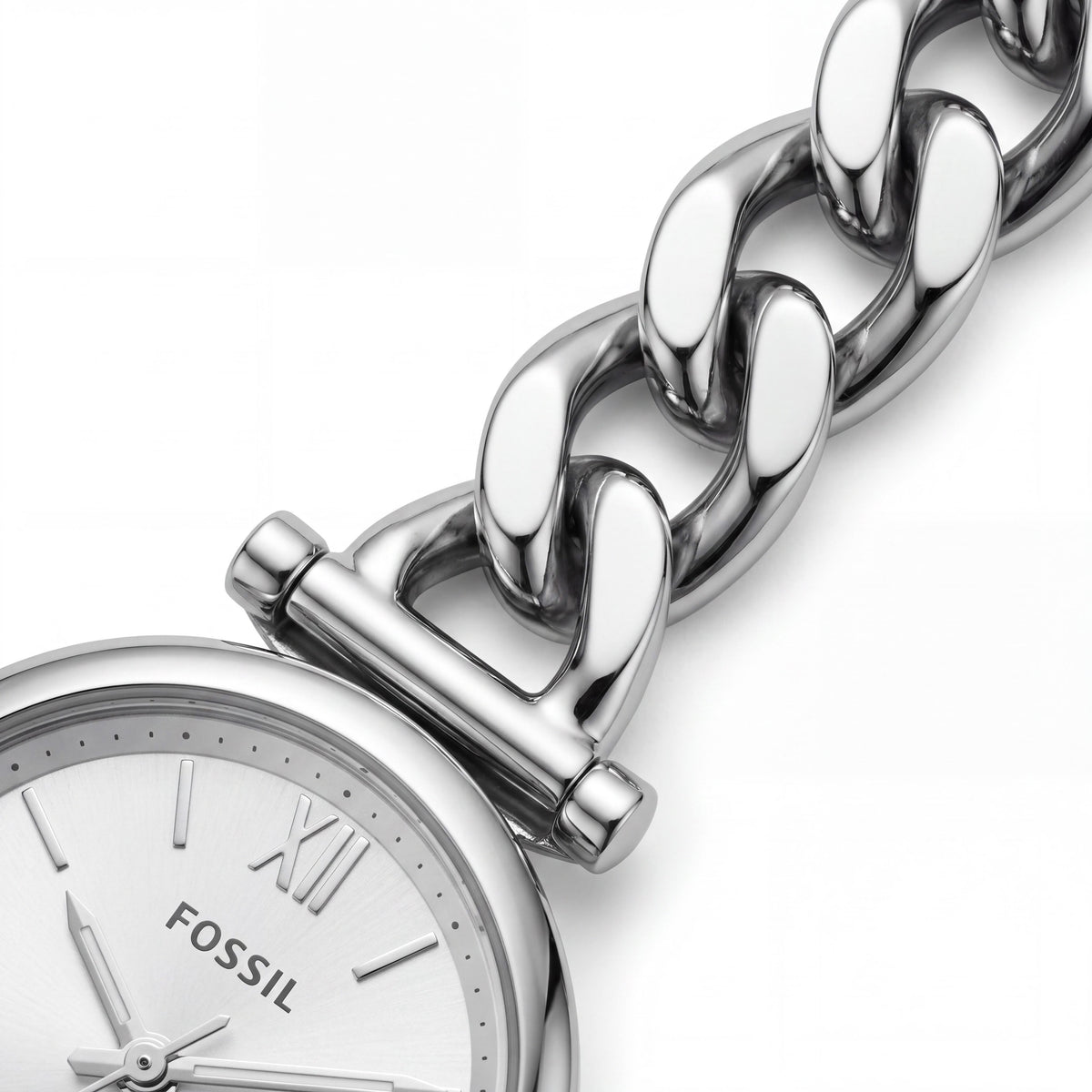 Fossil Carlie Women's Silver-Tone Stainless Steel Curb Chain Bracelet Watch with Silver Sunray Dial 28mm, Photo 2