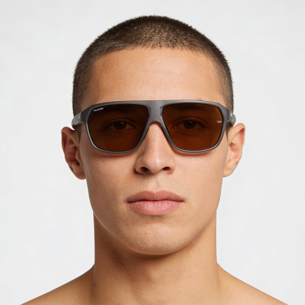 Under Armour UA DOMINATE/F Unisex Sunglasses, Transparent Grey Polyamide Frame, Brown Non-Polarized UV Lenses 65-12-130