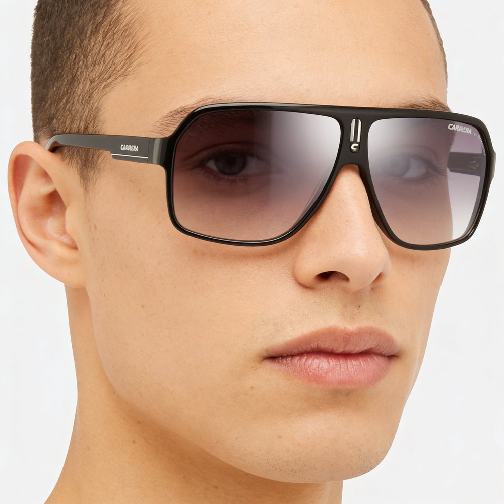 Carrera CARRERA 27 Unisex Black Grey Crystal Black Plastic Frame Grey Mirrorshade Silver Lenses 100% UV Protection 62mm