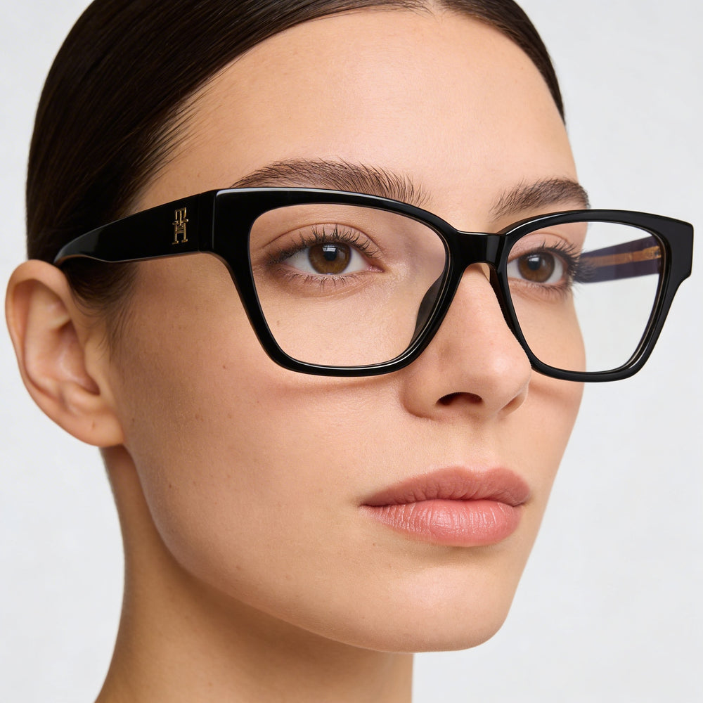 Montura para gafas Tommy Hilfiger clásica para mujer de acetato negro, lente de 53 mm, puente de 15 mm, patilla de 140 mm