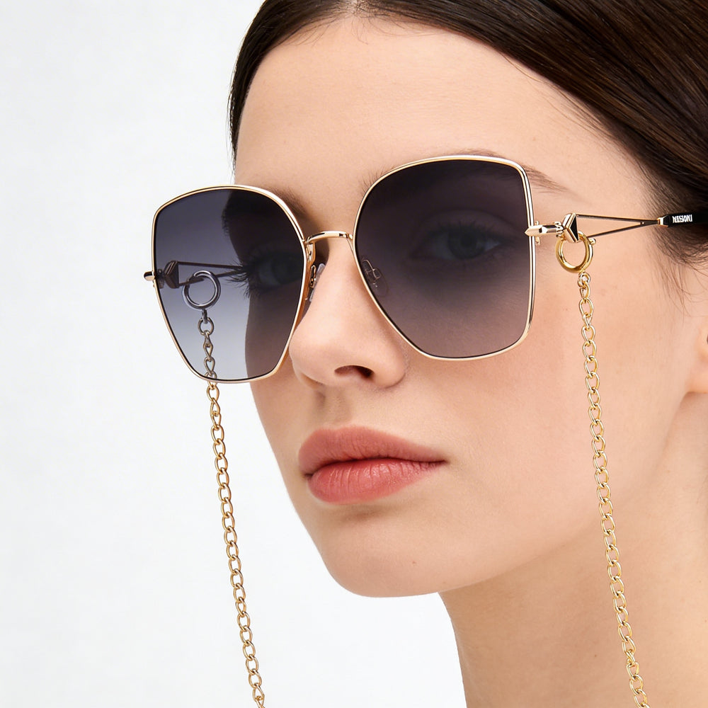 Gafas de sol Missoni Modern para mujer, montura de acero de aleación en dorado y gris oscuro con lentes de policarbonato con protección UV de 59 mm