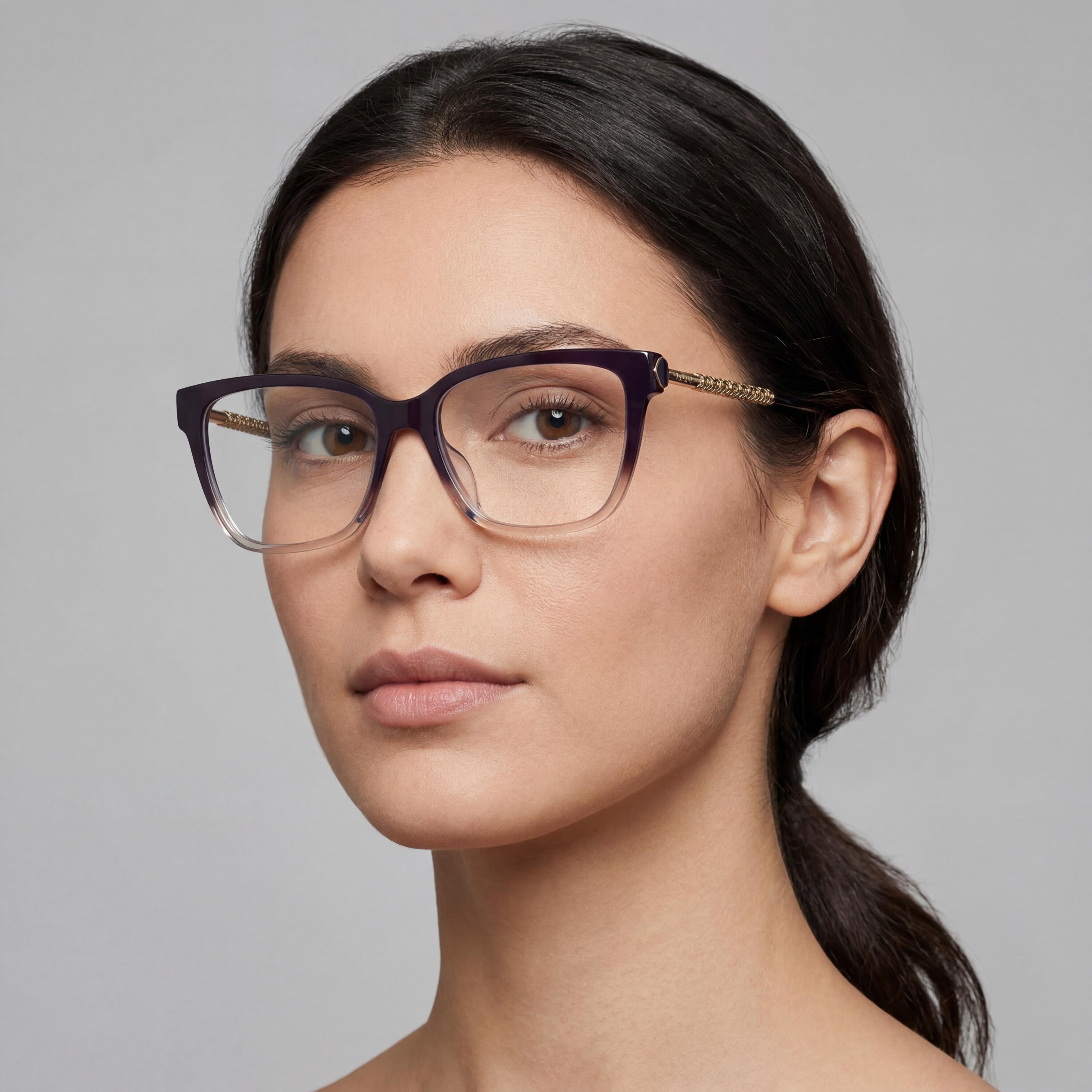 Gafas Chopard casuales de mujer de violeta con logo dorado de acetato y metal, montura completa cuadrada, lentes de demostración 55-16-140, Photo 4