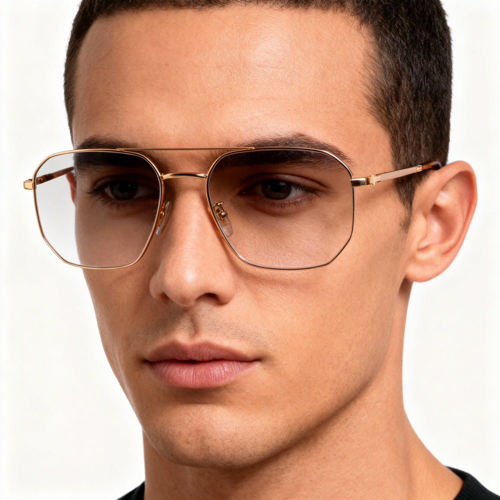 Montura de gafas de metal Police Modern para hombre, color oro rosa brillante, 53-18-145