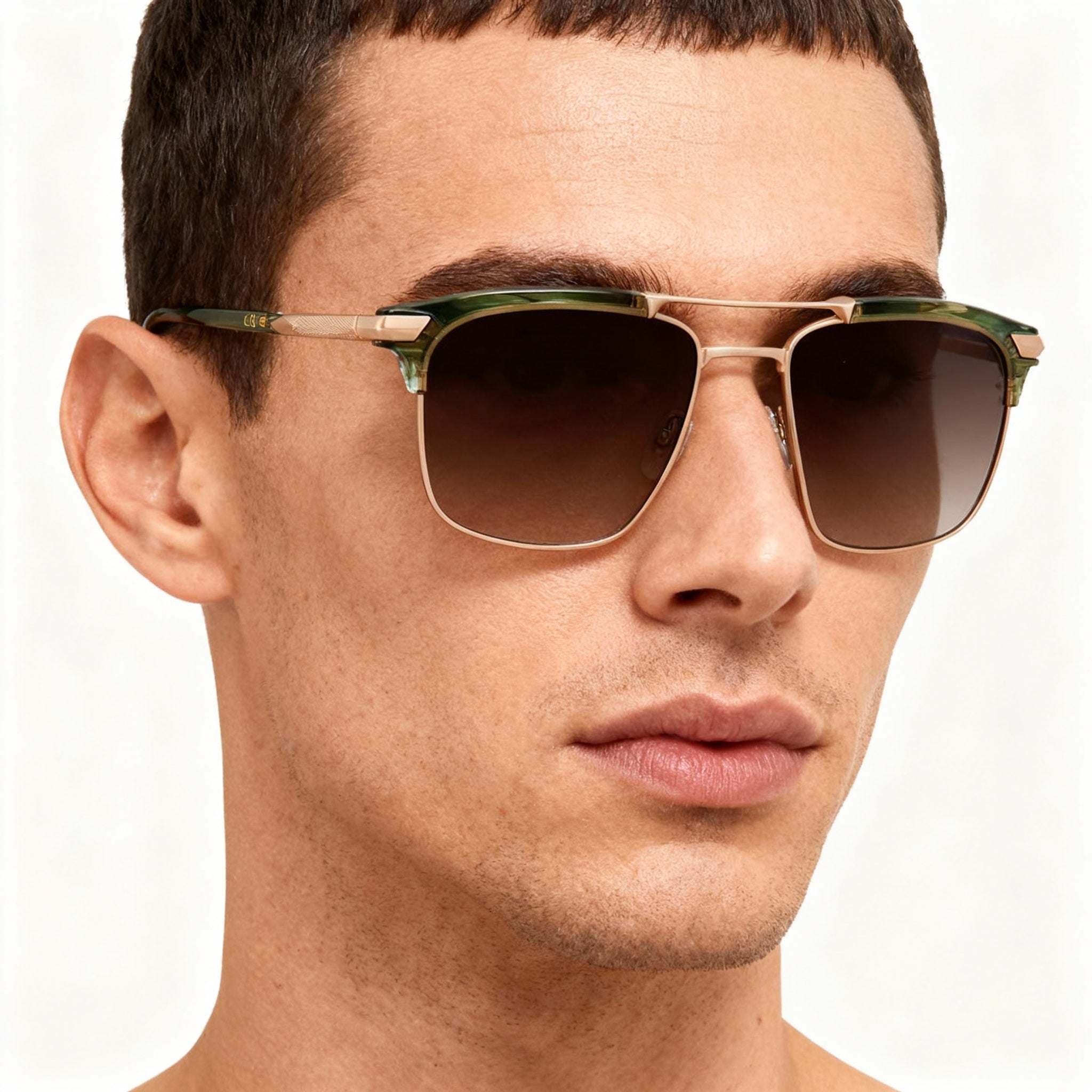 rag & bone Casual Men's Rectangular Stainless Steel Khaki Horn Non-Polarized Sunglasses 55-17-145, Photo 5