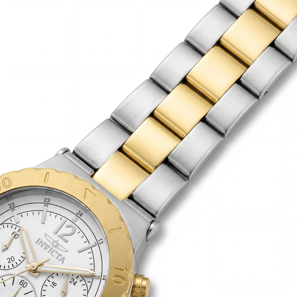 Invicta 14855 Reloj de Pulsera Minimalista para Mujer de Cuarzo Japonés, Acero Inoxidable Blanco y Tono Dorado, con Cronómetro, Resistente al Agua 50M