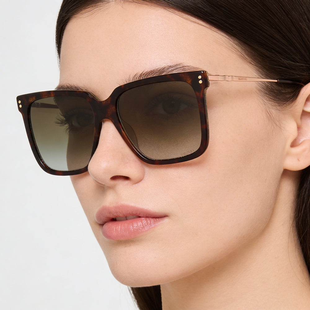 Gafas de sol Missoni Classic para mujer, montura de acetato color carey oscuro, lentes marrones degradadas, 100 % protección UV, 57 mm