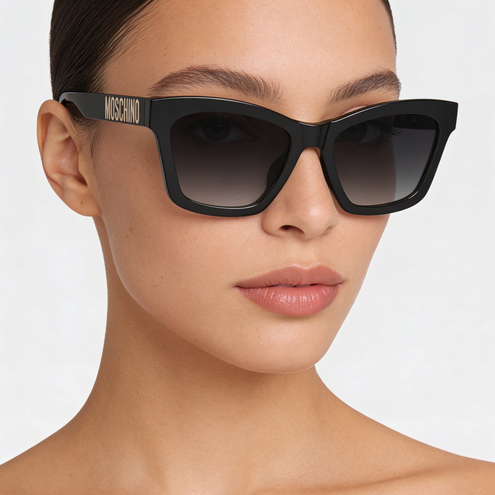 Moschino Women's Classic Black Acetate Sunglasses with Gradient Dark Grey Shaded Lenses 54mm UV Protected, Photo 4