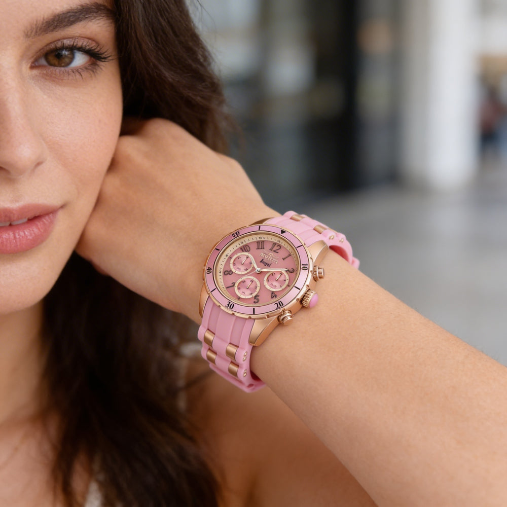 Reloj Invicta japonés para mujer, de acero inoxidable, silicona, cuarzo, tono oro rosa, brilla en la oscuridad, 100 m, 40 mm