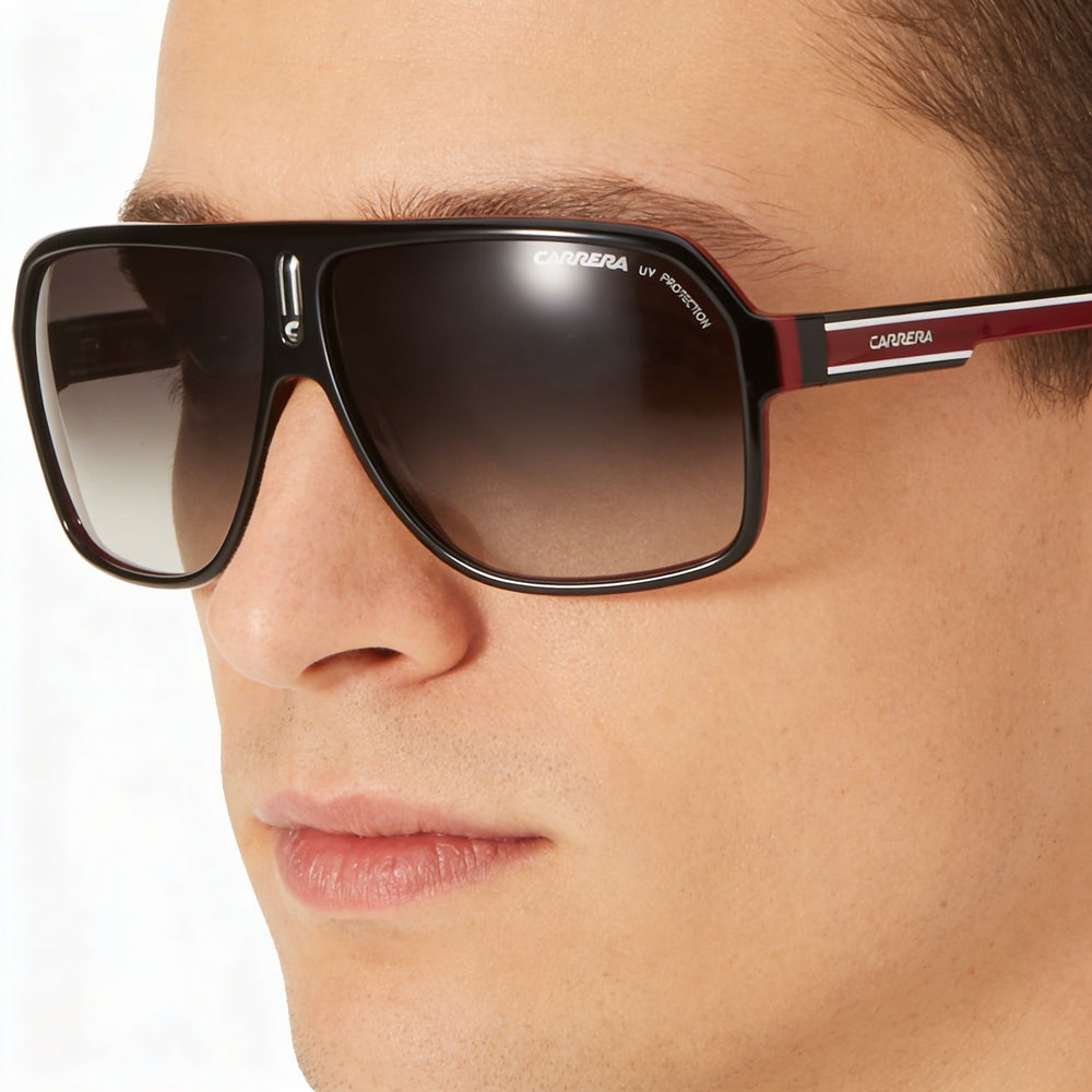 Carrera CARRERA 27 - Montura de plástico para hombre, color negro, rojo, cristal blanco, gris oscuro, sombreado, no polarizado, protección UV, 62 mm