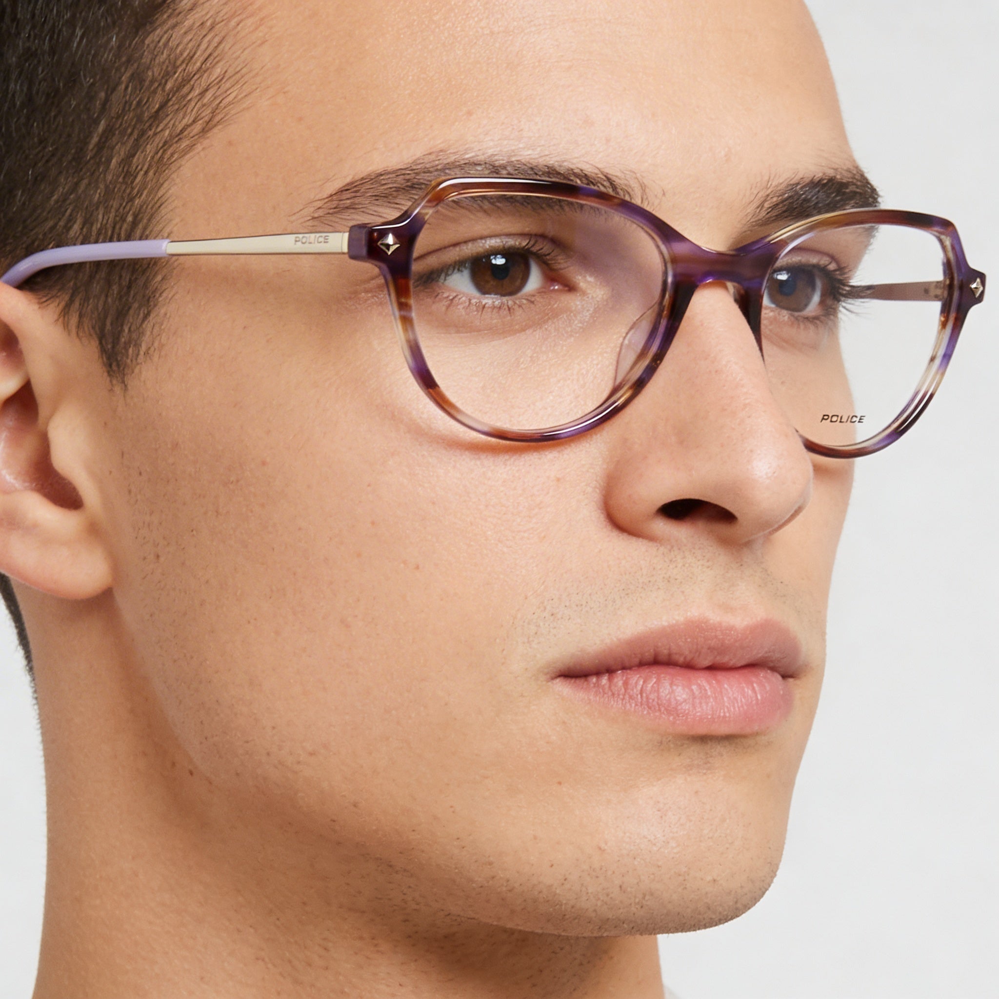 Police Casual Men's Brown Purple Striped Acetate Eyeglass Frames with 52mm Lens, 18mm Bridge, 140mm Temple, Photo 4