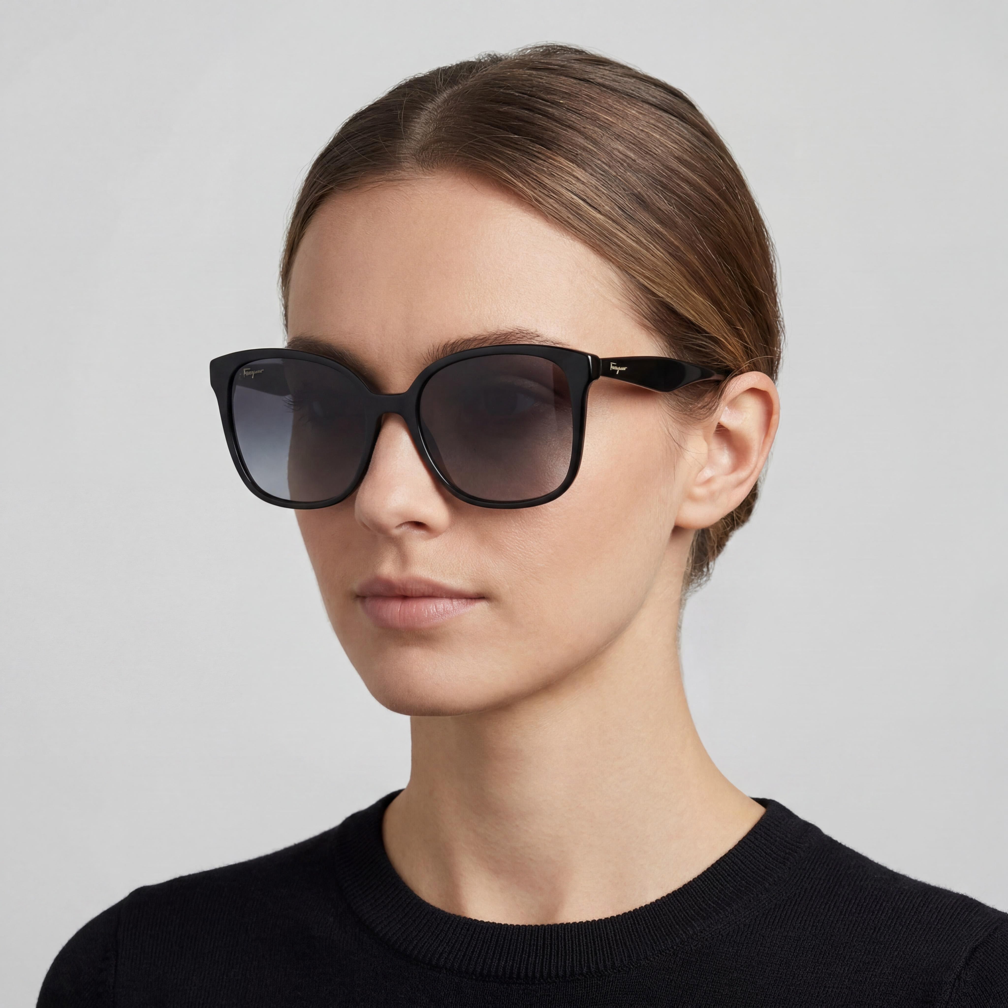 Salvatore Ferragamo Classic Women's Black Plastic Square Sunglasses 56mm Grey Gradient Non-Polarized 100% UV Protection, Photo 5
