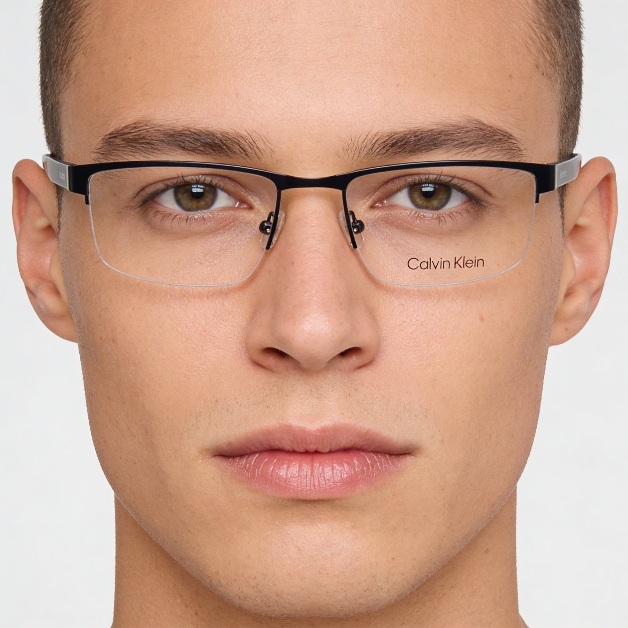 Calvin Klein Classic Unisex Dark Blue Metal Semi-Rimless Rectangle Eyeglasses with Polycarbonate Clear Demo Lenses 55mm, Photo 5