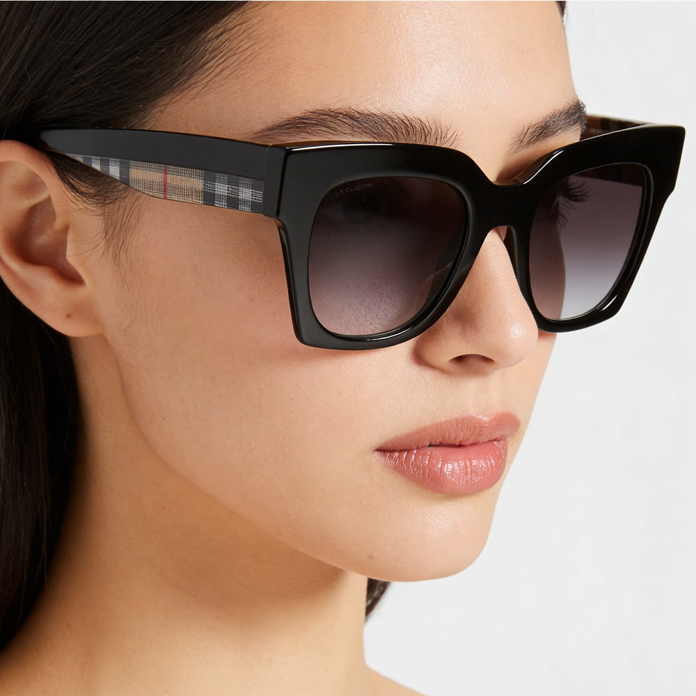 BURBERRY Women's Be4364 Kitty Black Cat-Eye Sunglasses, Black Gradient UV Protected 49mm Lenses
