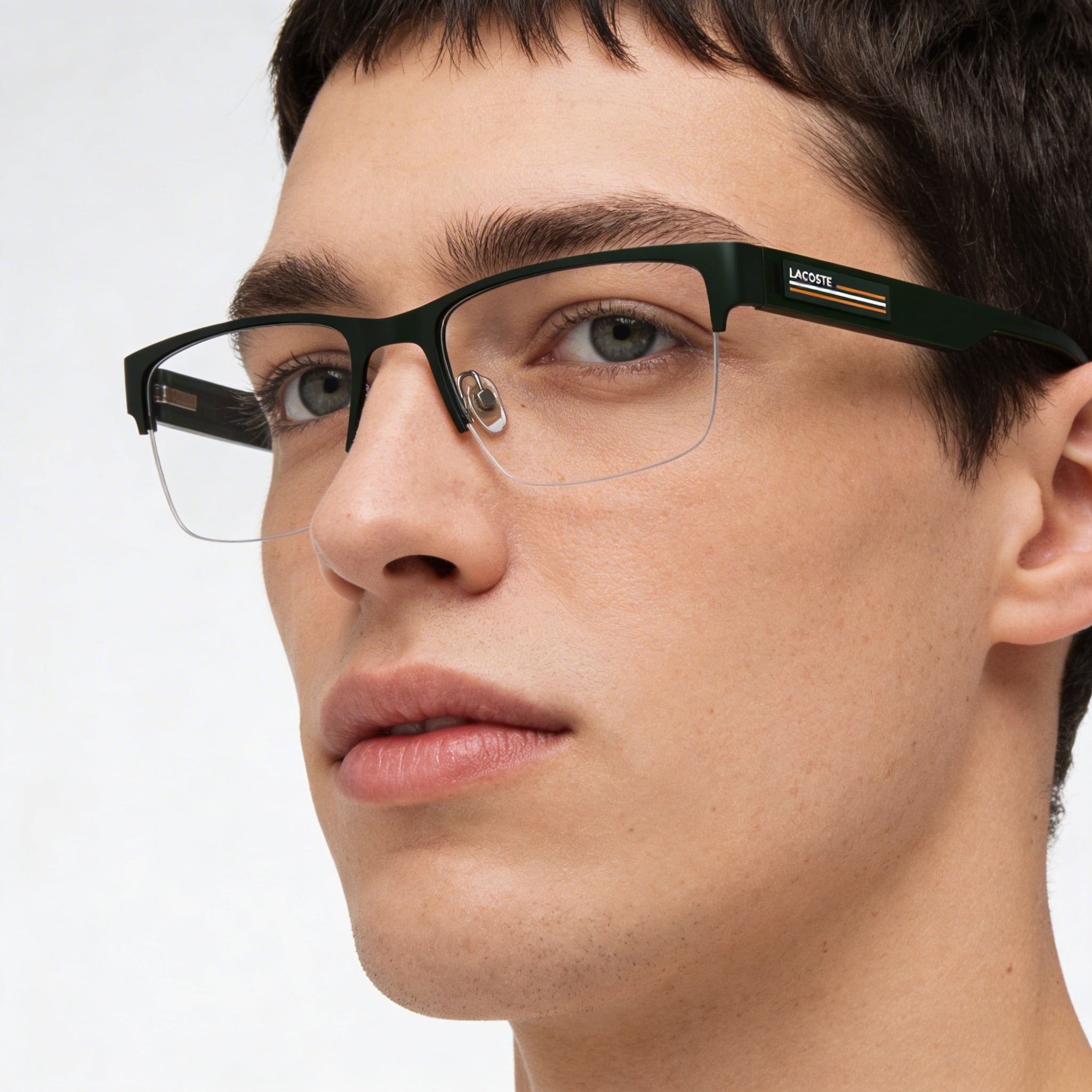 Lacoste Casual Men's Eyeglasses, Matte Green Frame, Transparent Plastic Lenses 54-19-145, Photo 4