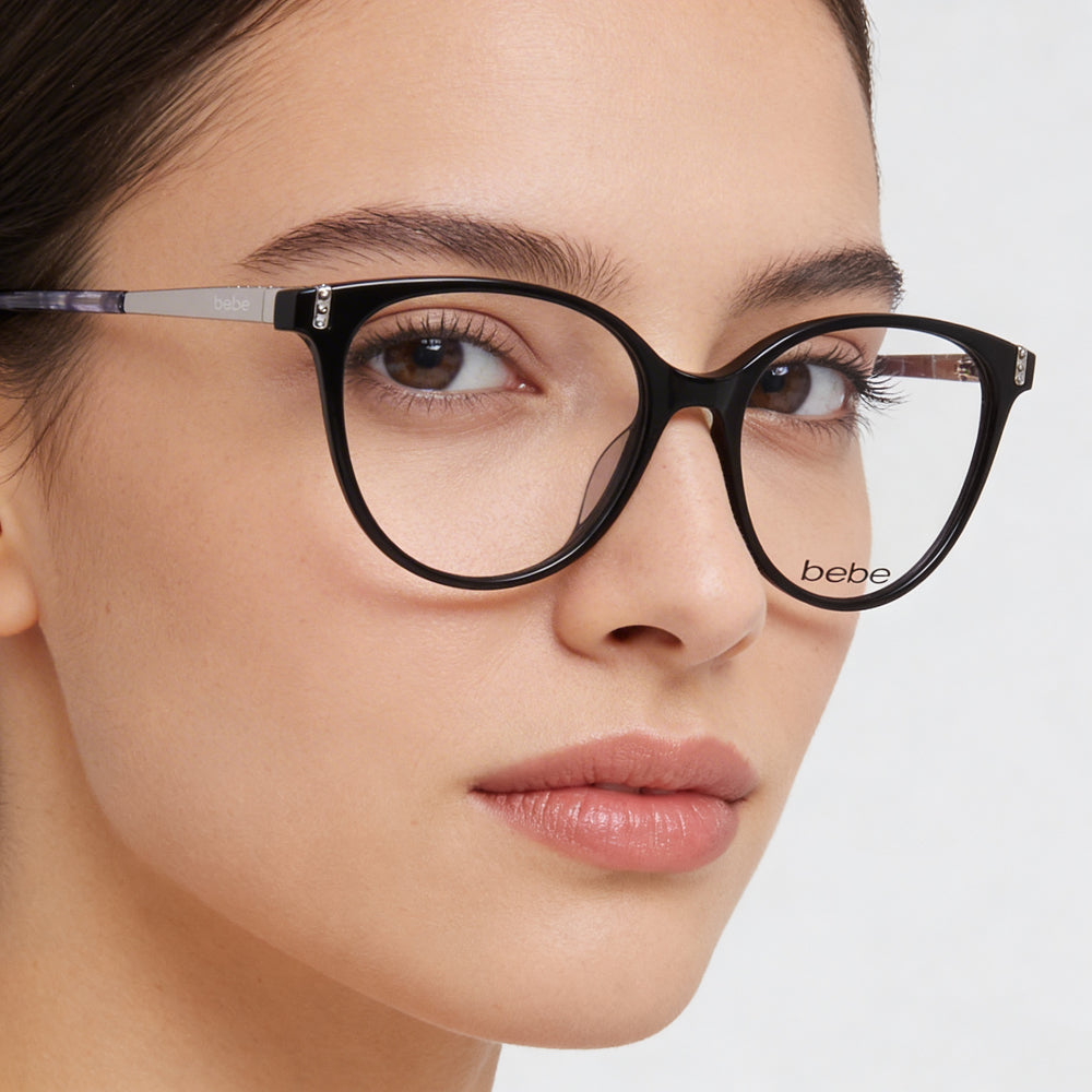 bebe Bb5215 Women's Jet Plastic Full Rim Round Frame Prescription Optical Eyeglasses 52-16-135mm