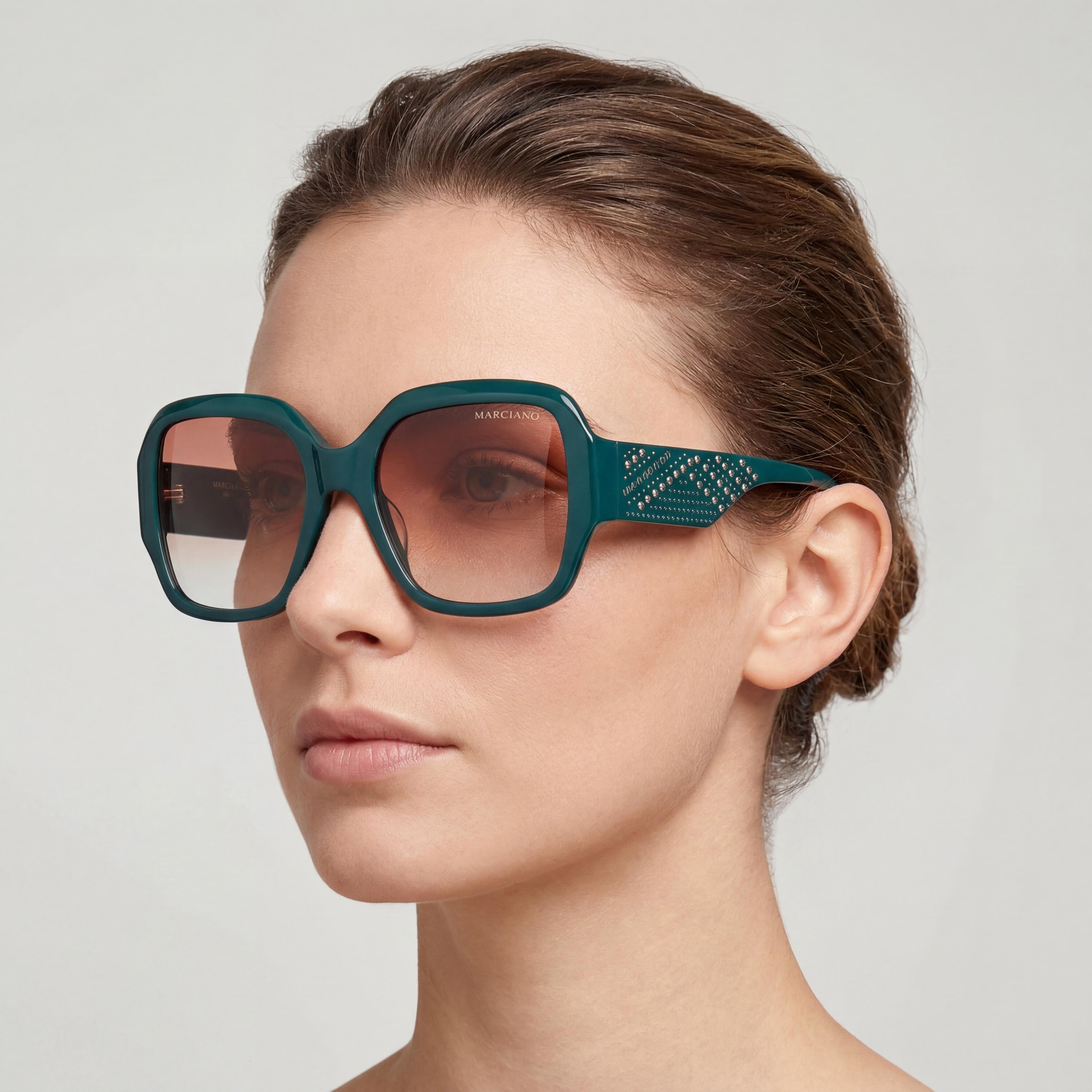 GUESS by Marciano Women's Classic Dark Green Plastic Frame Eyewear with Green Polycarbonate Lenses 56mm, Photo 5
