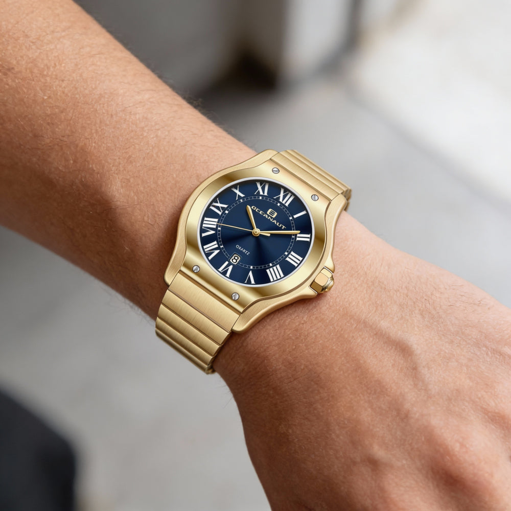 Reloj Oceanaut de cuarzo para hombre, acero inoxidable, esfera azul, resistente al agua