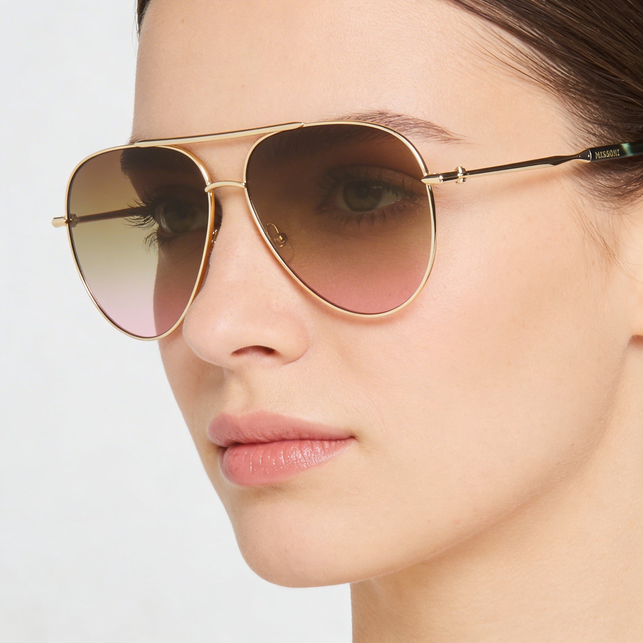 Gafas de sol Missoni de aviador para mujer, gradiente dorado, gris y rosa, acero inoxidable, protección 100% UV, 60 mm, Photo 4