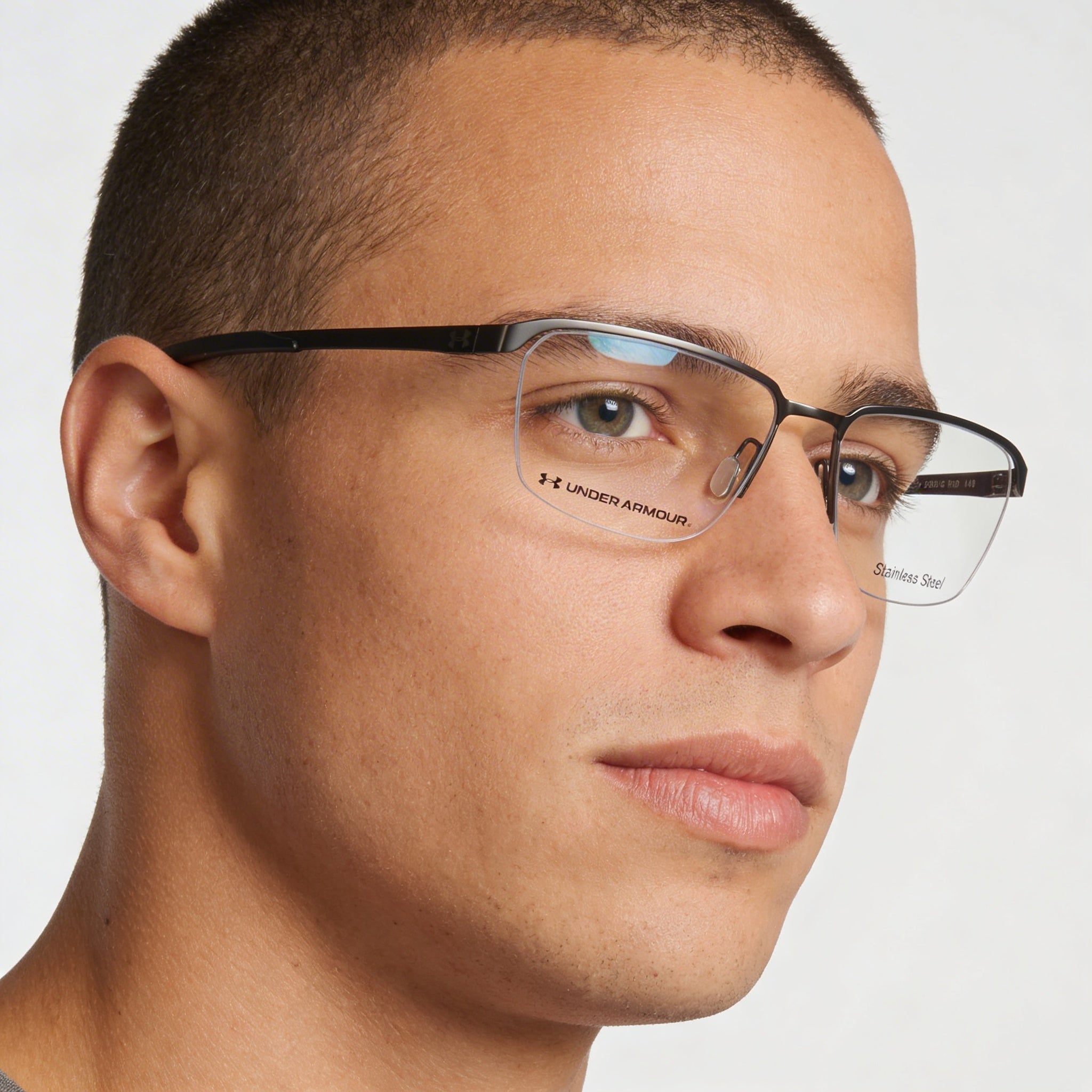 Gafas de ver rectangulares Under Armour negras para hombre, acero aleado 56 mm, Photo 5