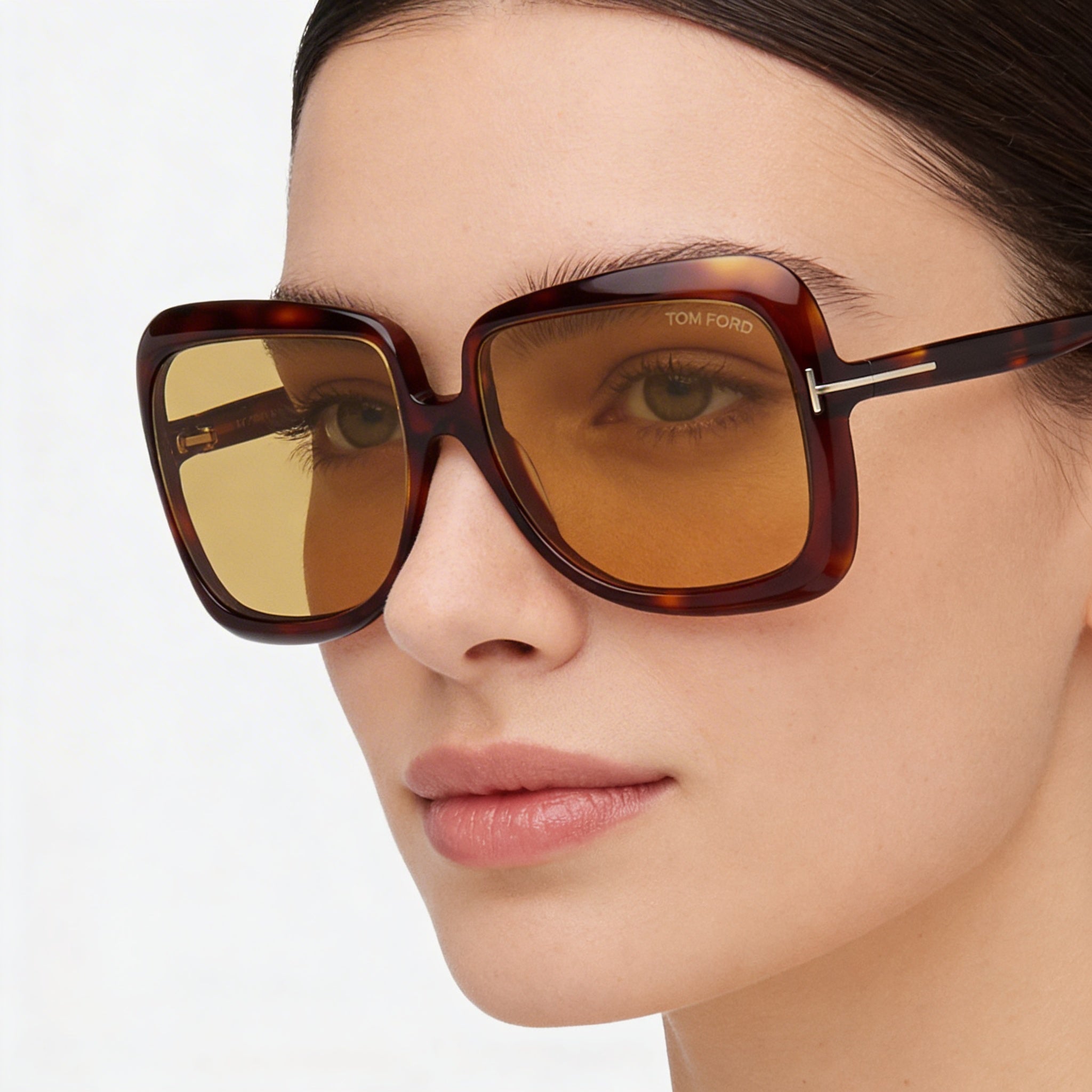 Gafas Tom Ford clásicas de acetato Habana oscuro para mujer con lentes marrones y 59 mm de ancho de lente, Photo 4
