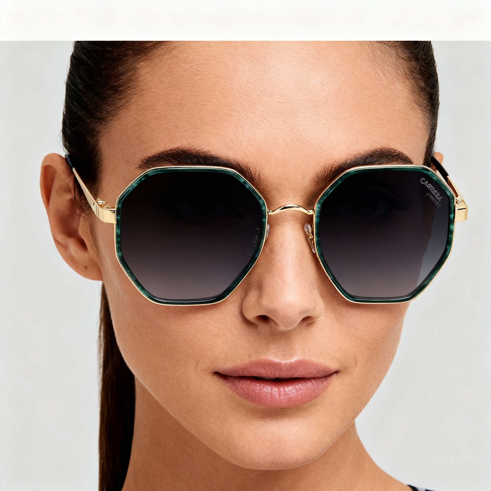 Carrera Casual 3029/S Women's Green Horn Metal Frame Sunglasses, Dark Grey Heather Non-polarised Lenses, 100% UV, 53mm, Photo 4