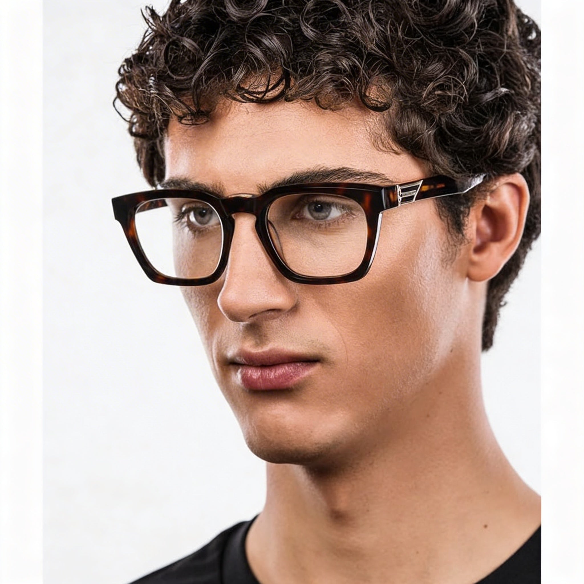 Montura de gafas Police Casual para hombre, de acetato negro brillante, con lentes de demostración, ancho de lente de 51 mm y puente de 145 mm., Photo 4