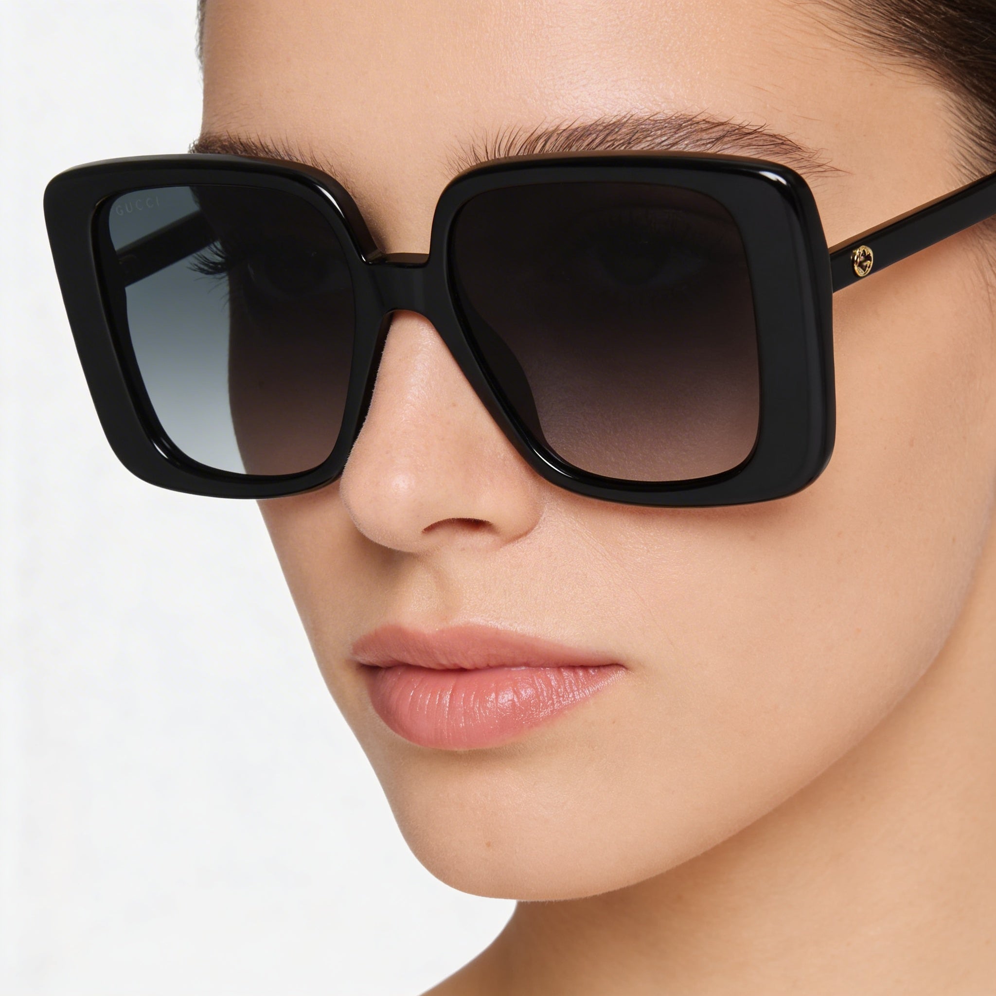 Gafas de sol Gucci GG1314S para mujer, cuadradas, de acetato reciclado, negras, grises y doradas, con protección UV, 55 mm, Photo 3