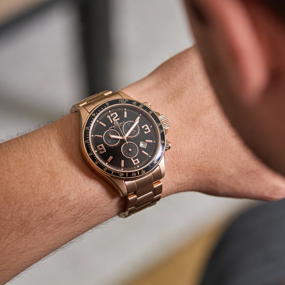 Oceanaut Baltica - Reloj cronógrafo de cuarzo suizo para hombre, color negro rosa, acero inoxidable, 42 mm, resistente al agua hasta 200 m