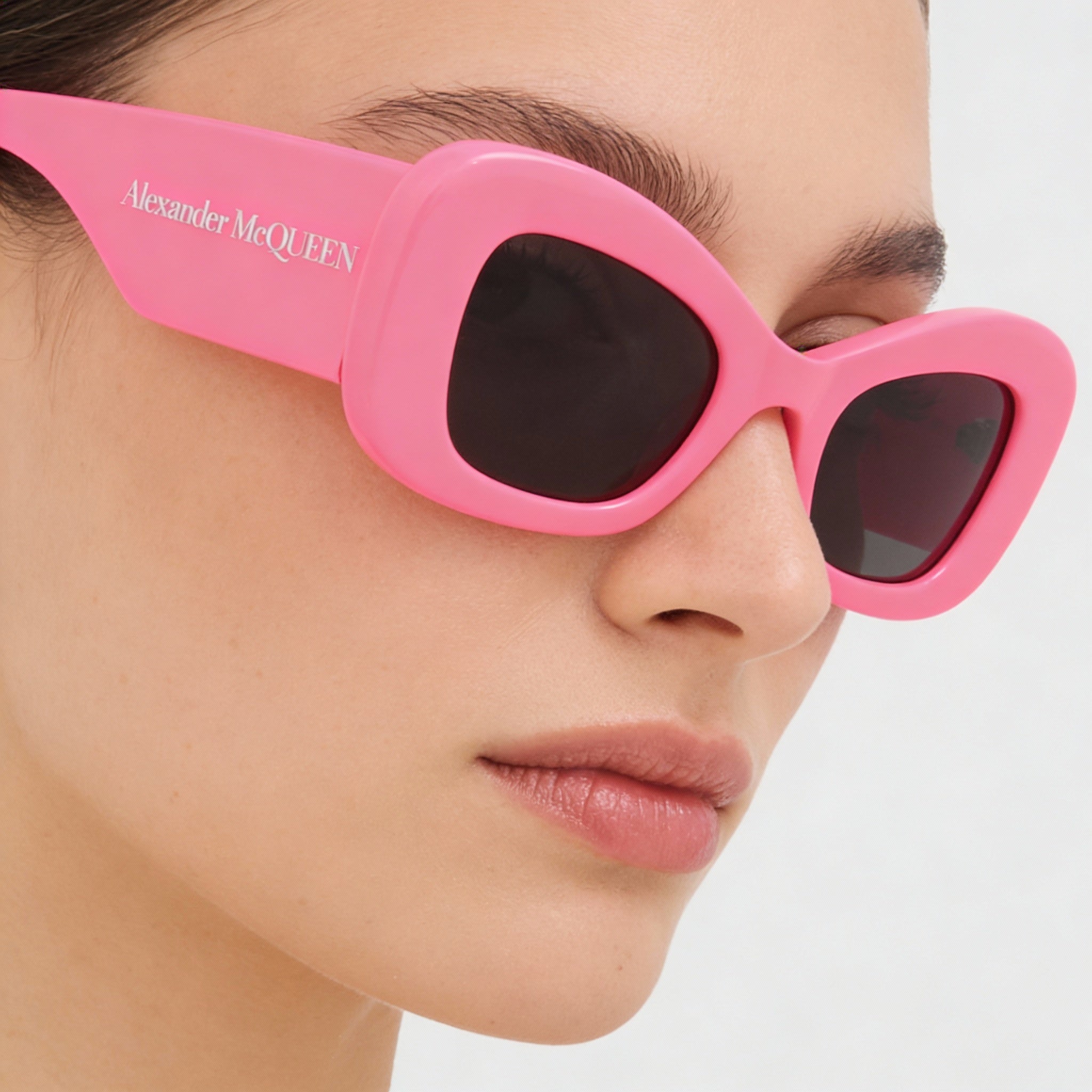Alexander McQueen Women's Cat Eye Sunglasses with Pink Pink Grey Recycled Acetate Frame and Lenses, 50mm Lens Width, Photo 4