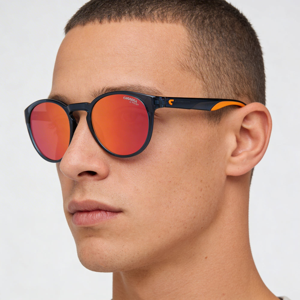 Carrera 8056/S Men's Blue Frame Sunglasses with Mirror Fire Red Non-Polarized Lenses and UV Protection 51mm