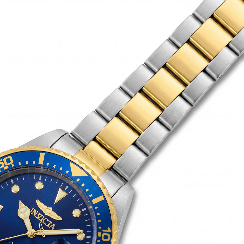 Reloj Invicta para hombre con pulsera de acero inoxidable y chapado en oro de 18k, esfera azul, luminoso, movimiento de cuarzo y resistente al agua 43mm