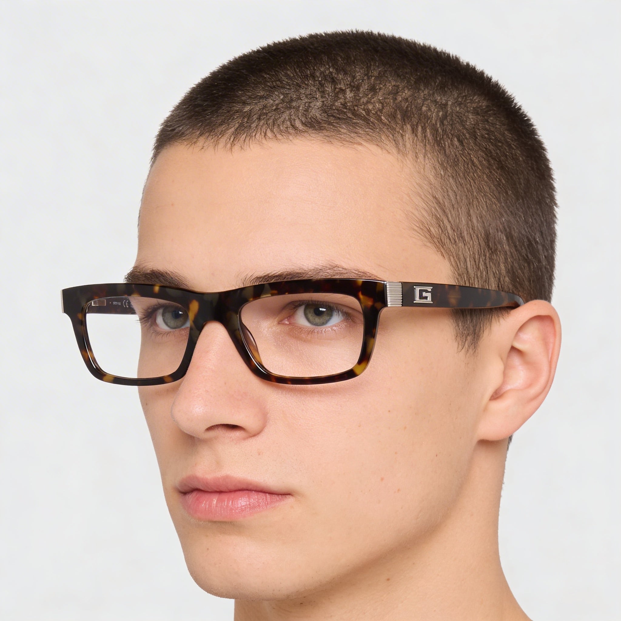 GUESS Gu50242 Gafas unisex de plástico con lentes transparentes en Azul Habana, 53 mm de ancho de lente, Photo 5