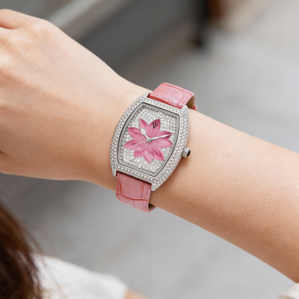 Reloj Christian Van Sant para mujer, con movimiento de cuarzo, esfera rosa, correa de cuero y acero inoxidable, resistente al agua.